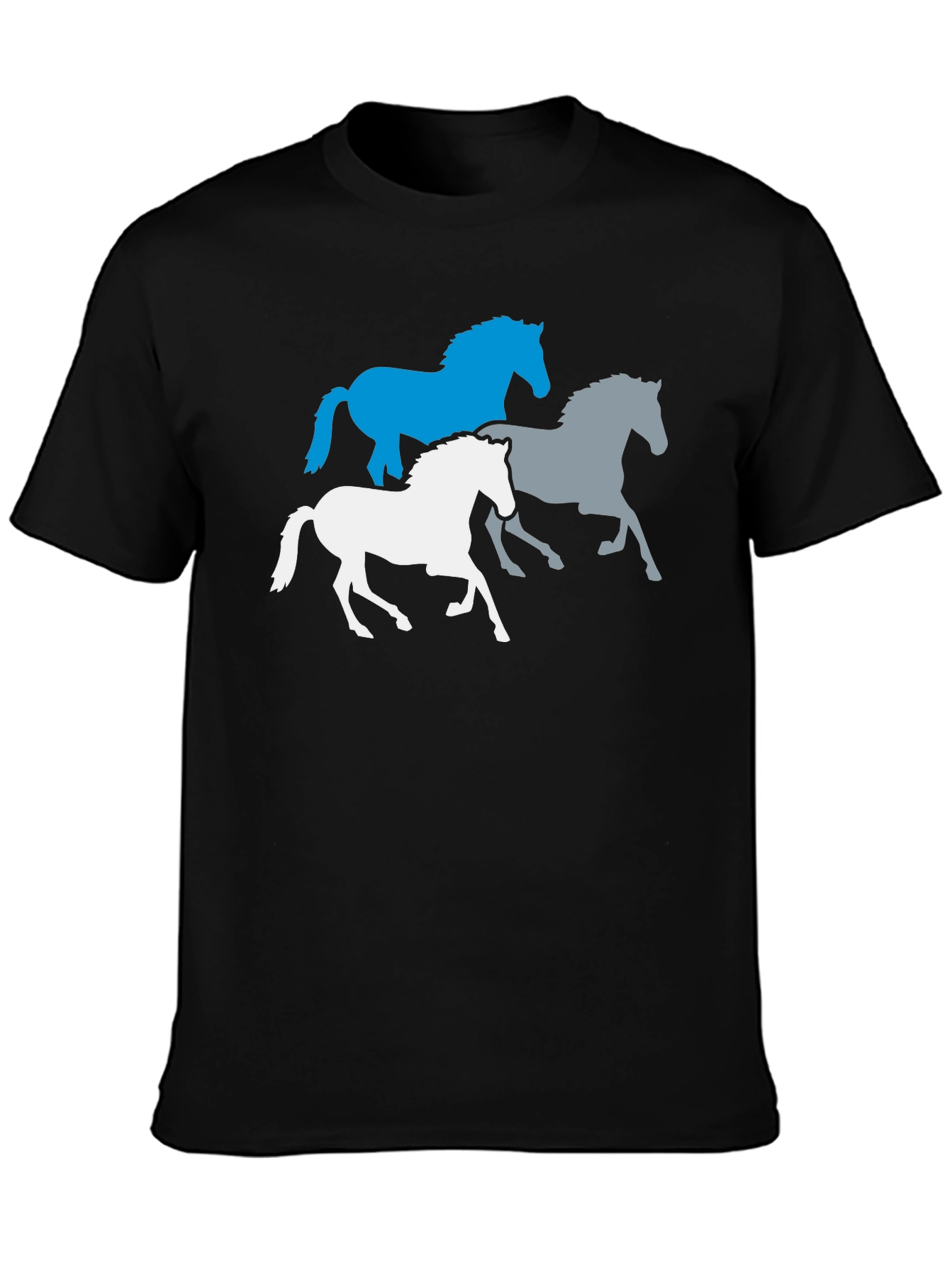 Mens Black T-Shirt with Horse Silhouettes