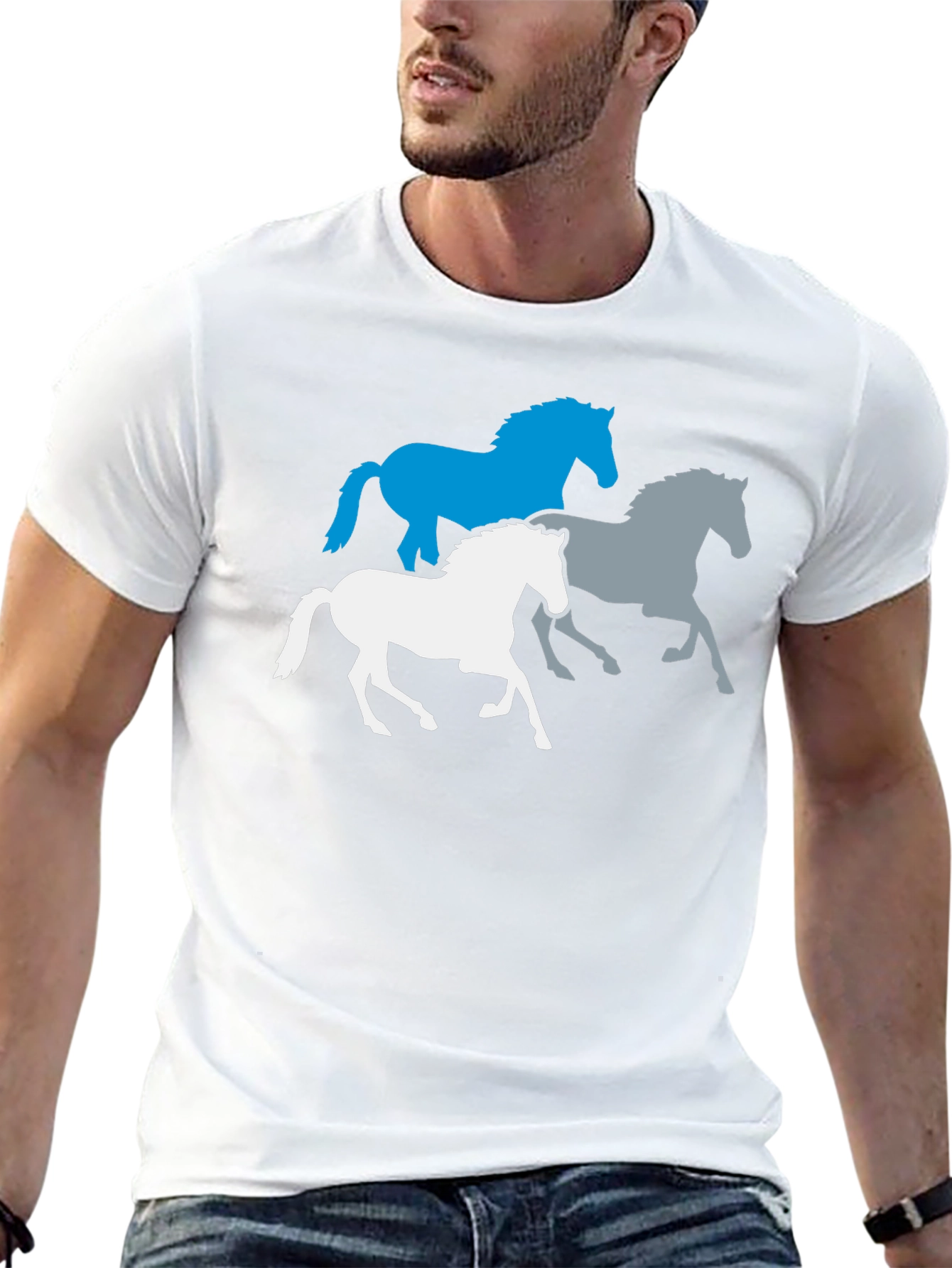Mens Black T-Shirt with Horse Silhouettes