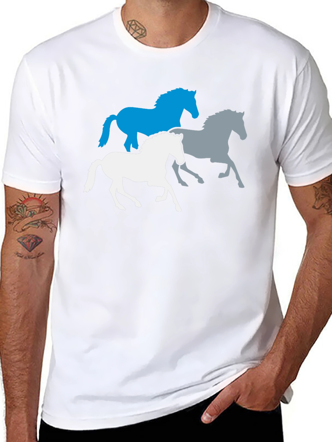 Mens Black T-Shirt with Horse Silhouettes