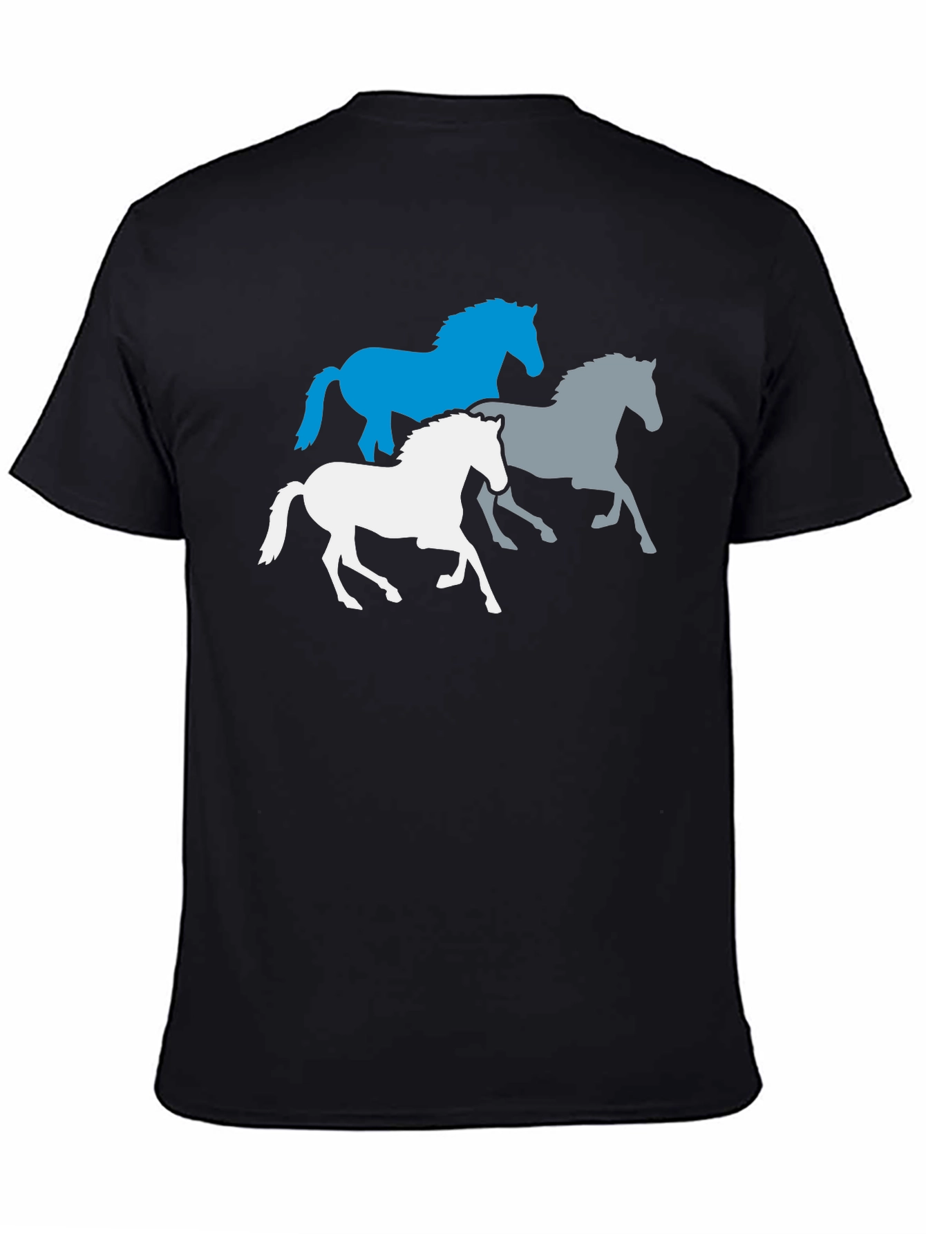 Mens Black T-Shirt with Horse Silhouettes