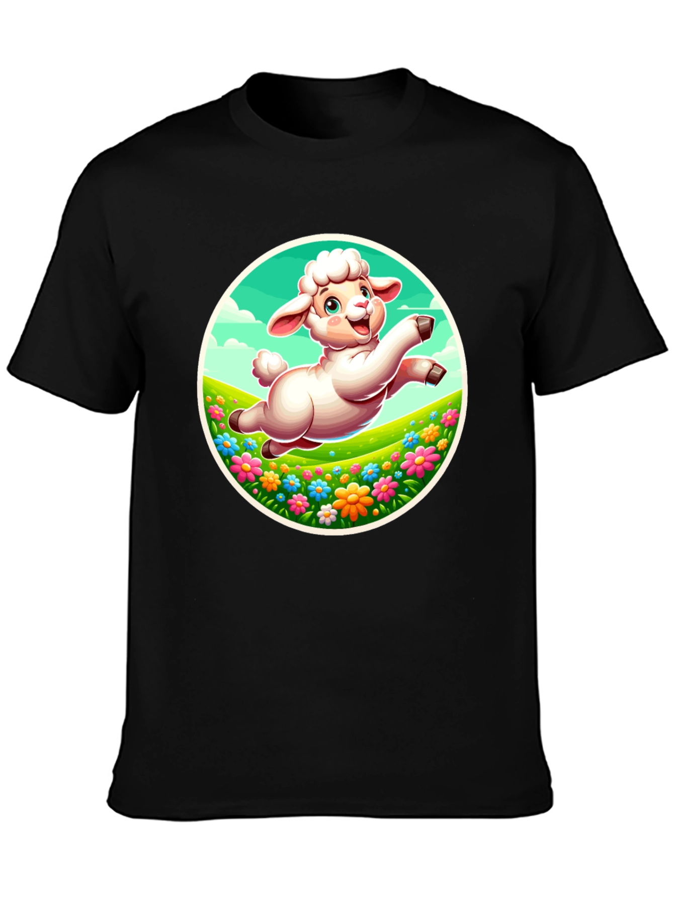 Cute Lamb Graphic Tee - Black Cotton Comfort