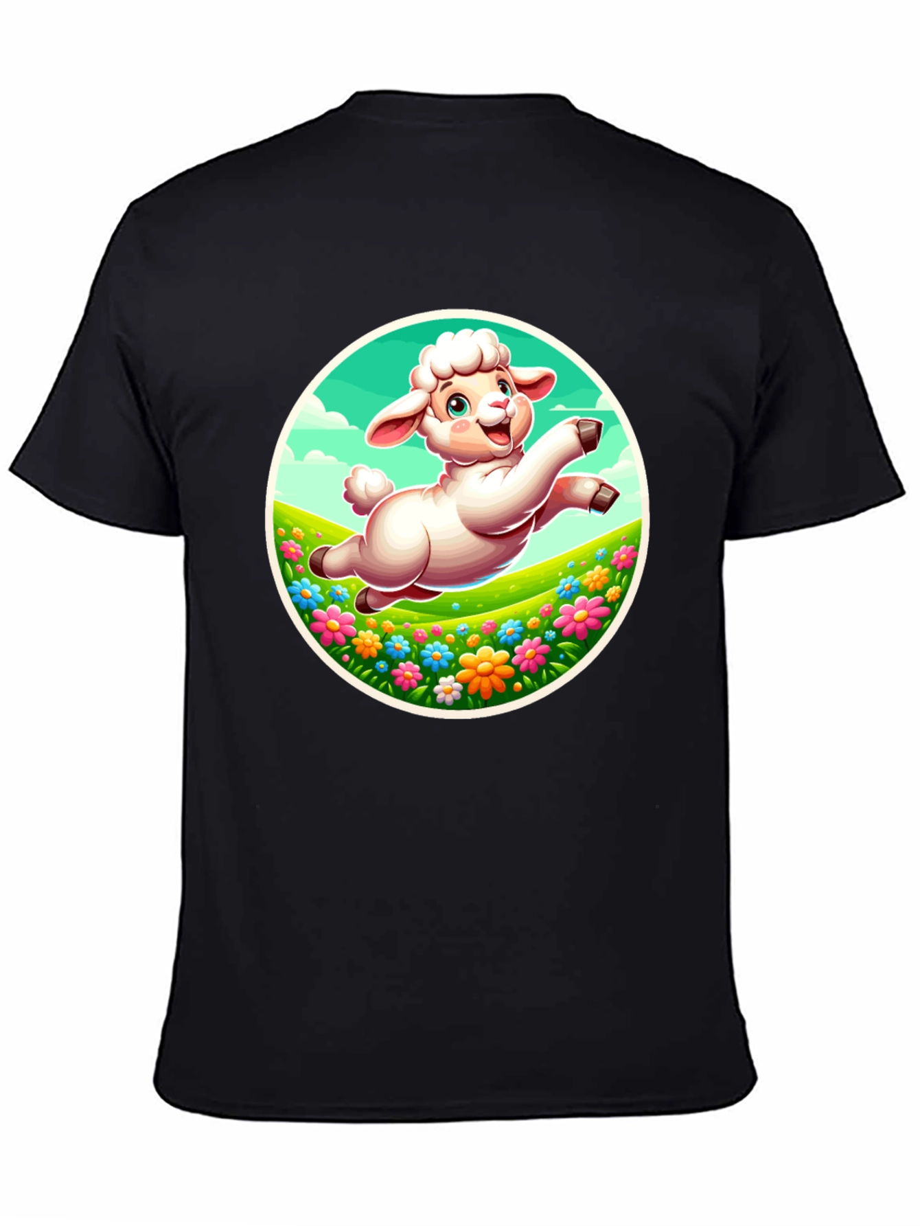 Cute Lamb Graphic Tee - Black Cotton Comfort
