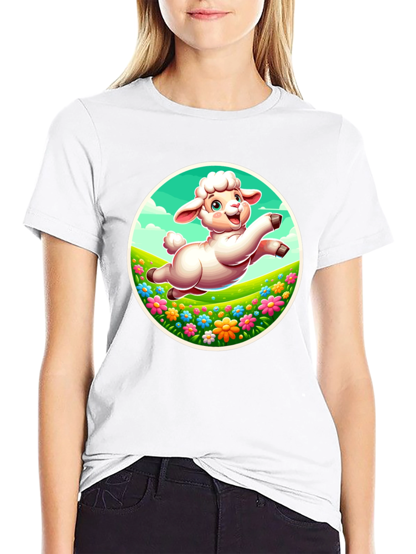 Cute Lamb Graphic Tee - Black Cotton Comfort