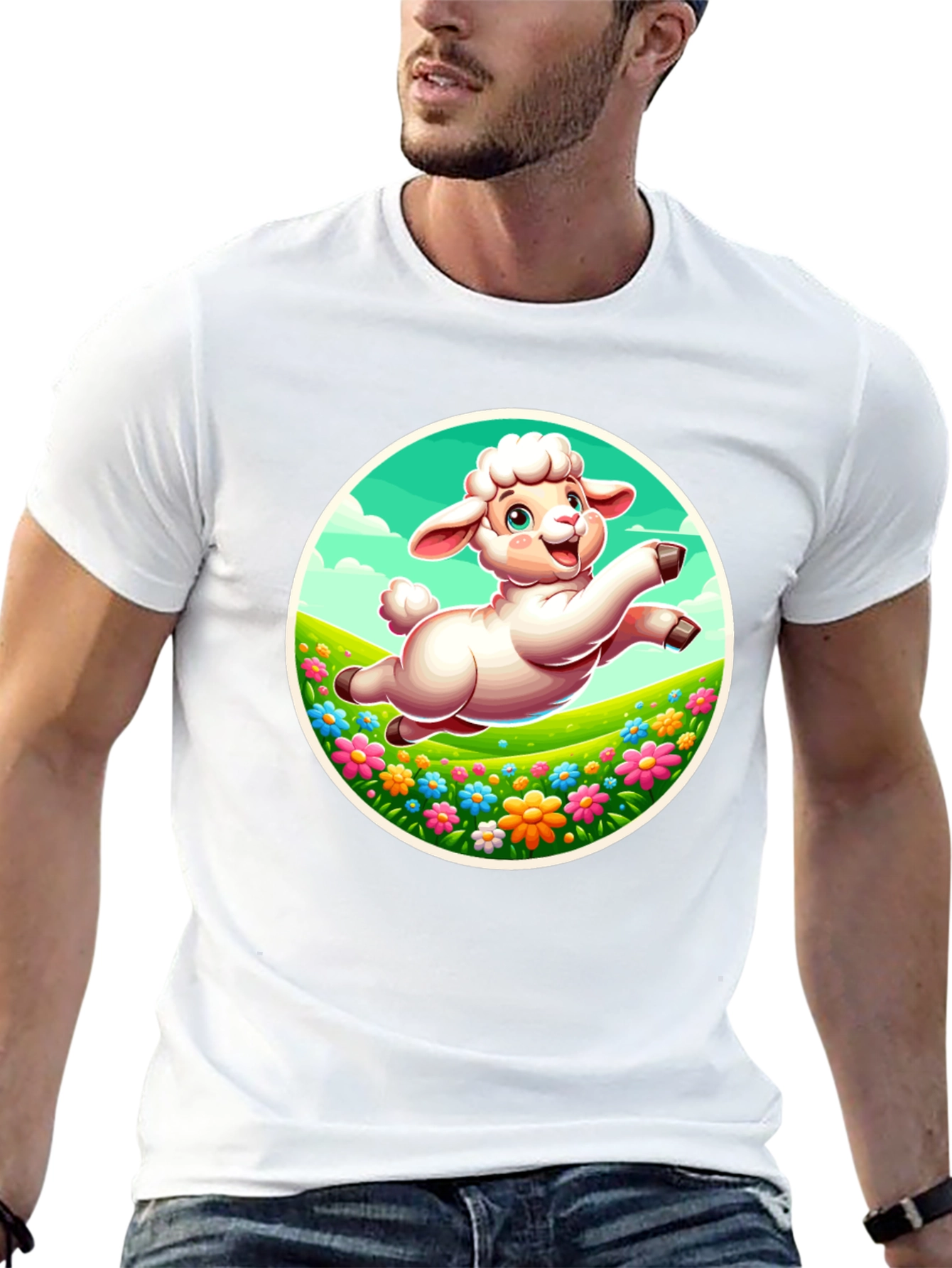 Cute Lamb Graphic Tee - Black Cotton Comfort