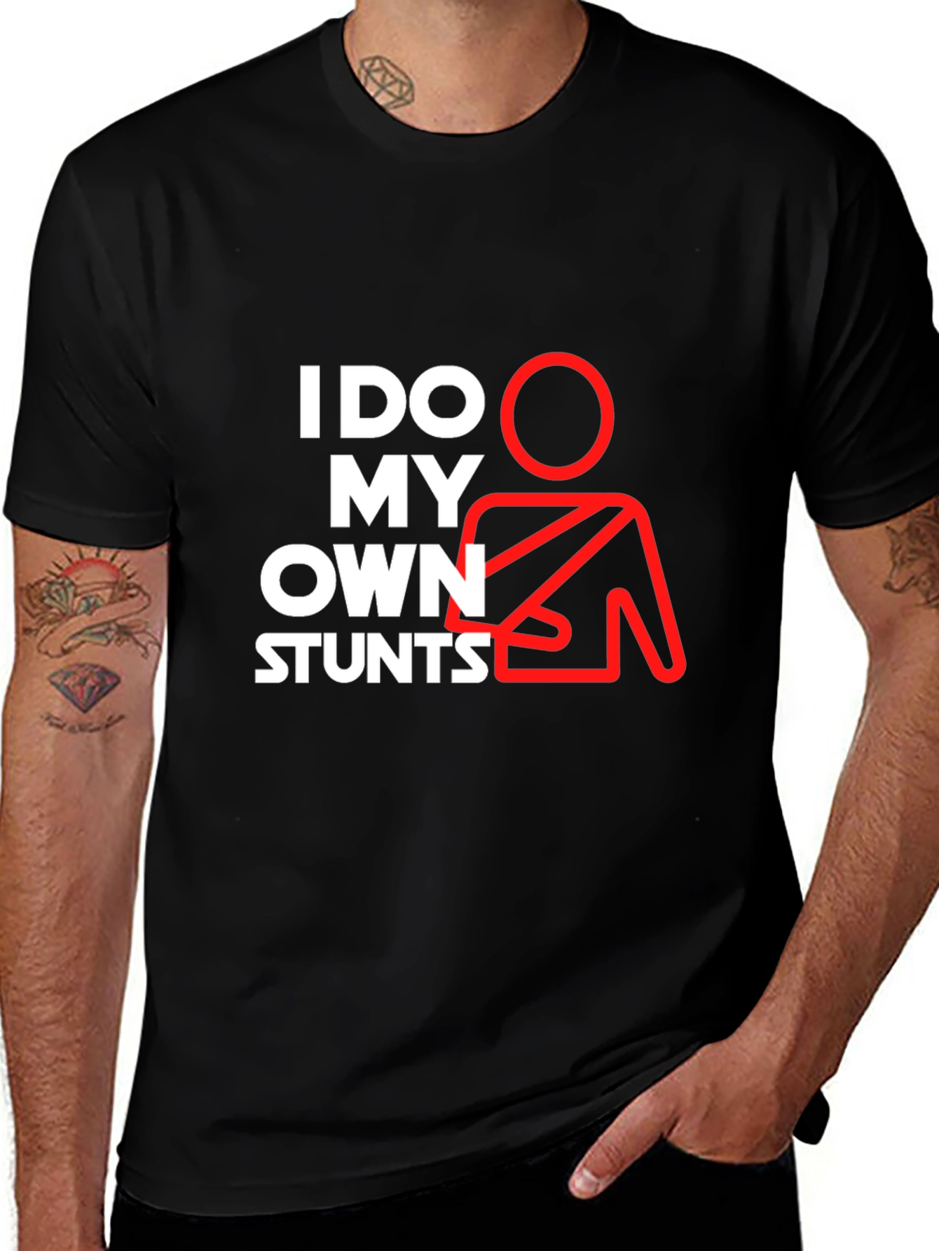 I Do My Own Stunts Graphic Tee - Black