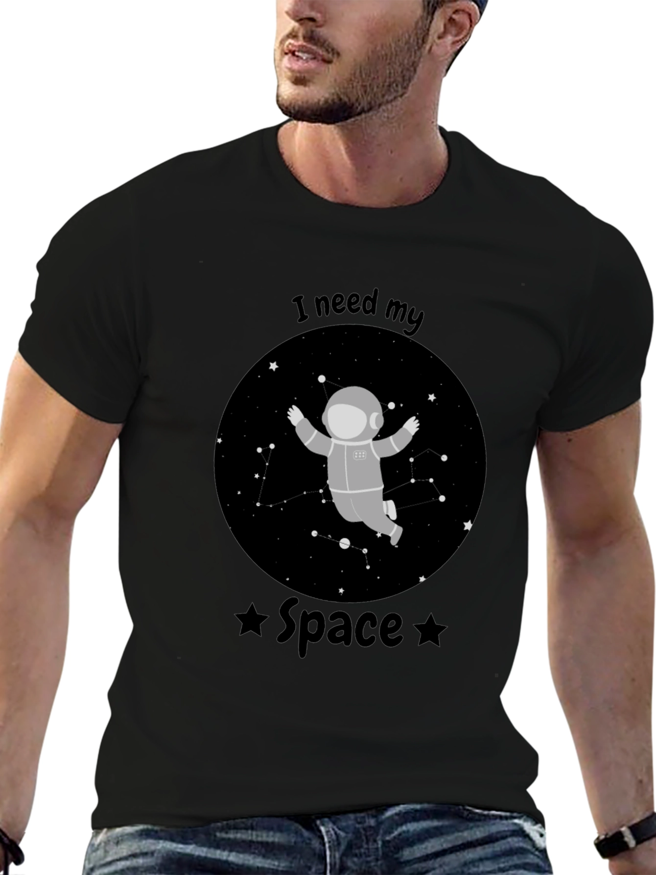I Need My Space Astronaut Black T-Shirt