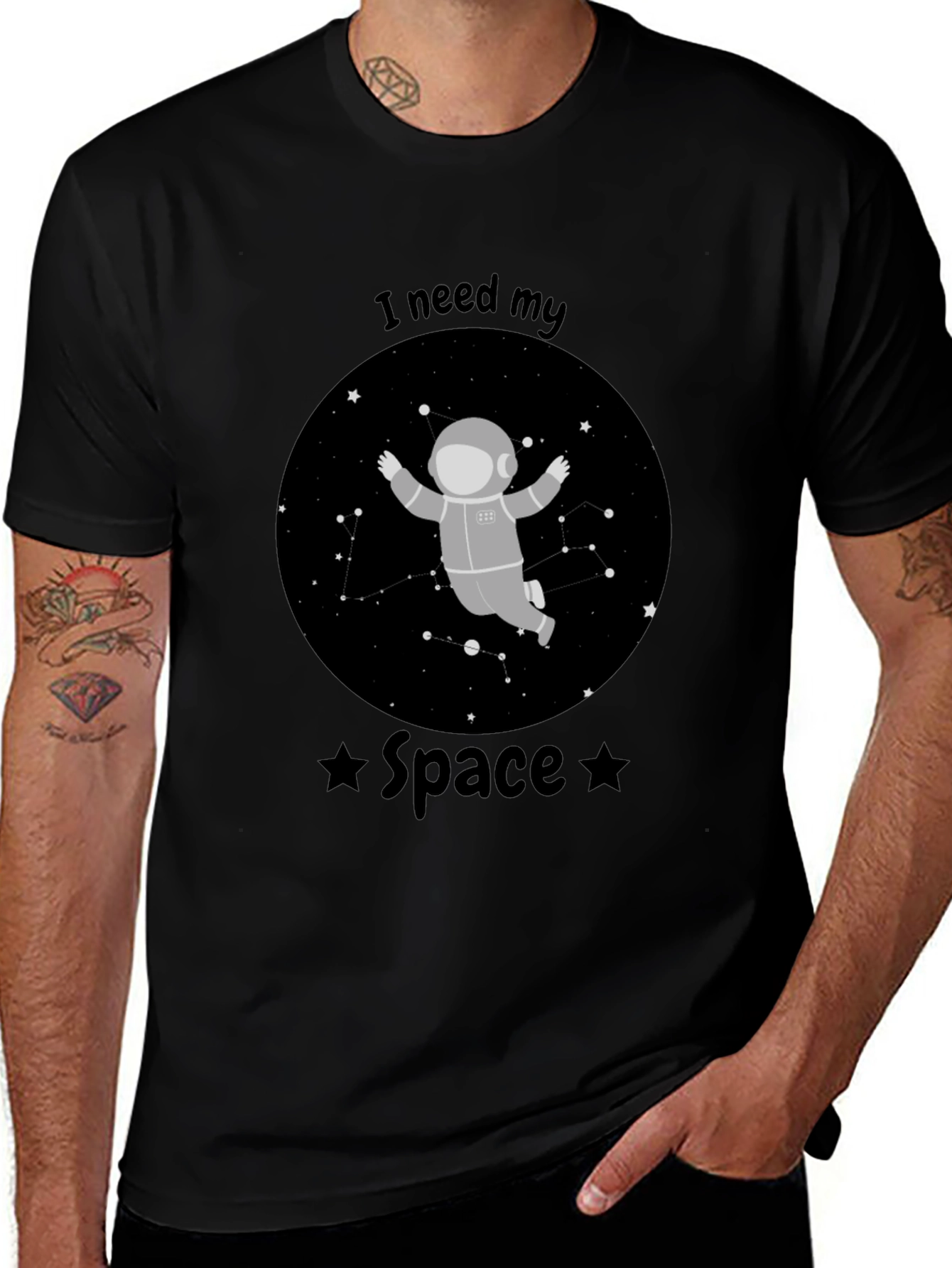 I Need My Space Astronaut Black T-Shirt