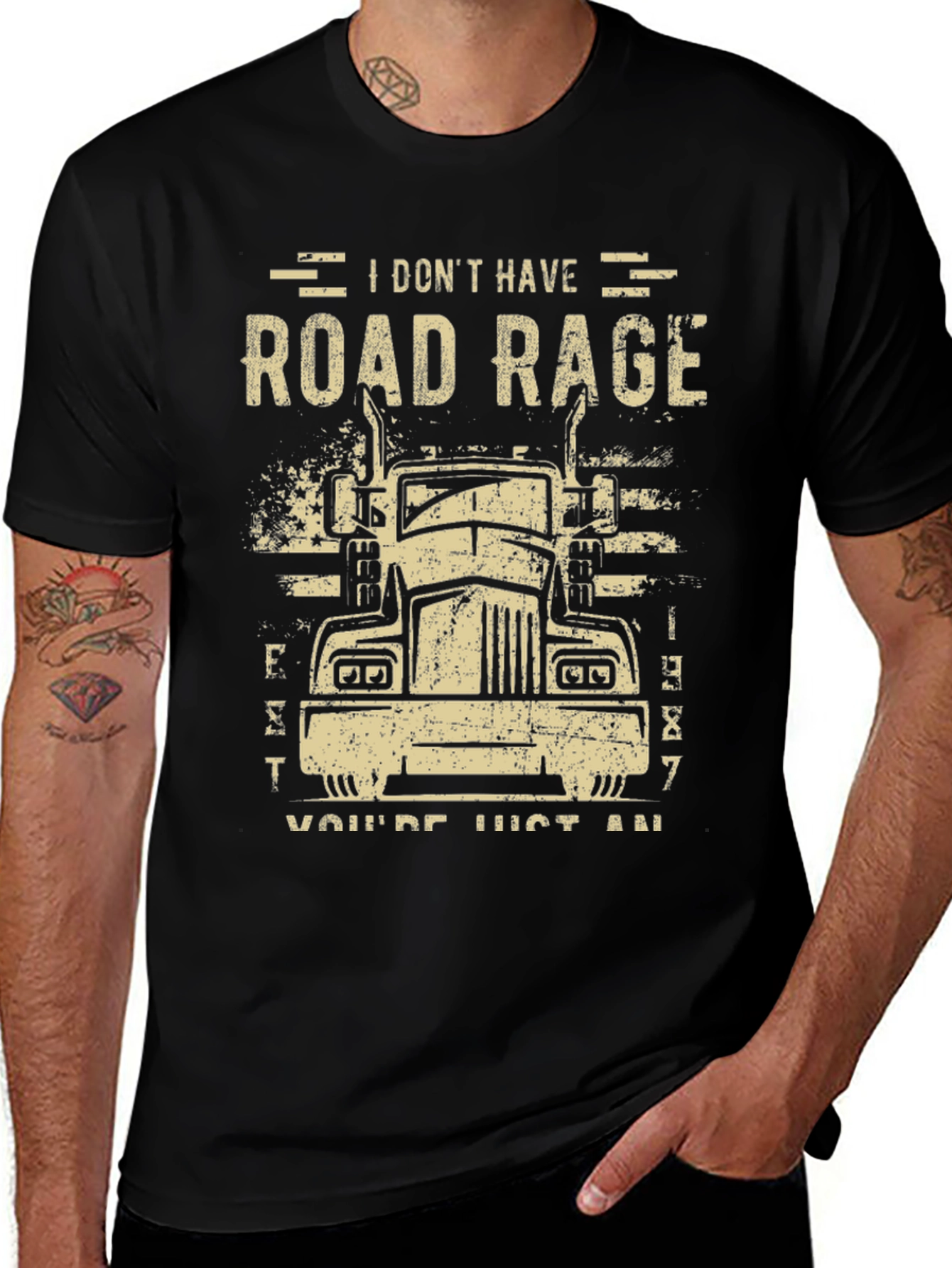 Road Rage Trucker Tee - Black Cotton Blend