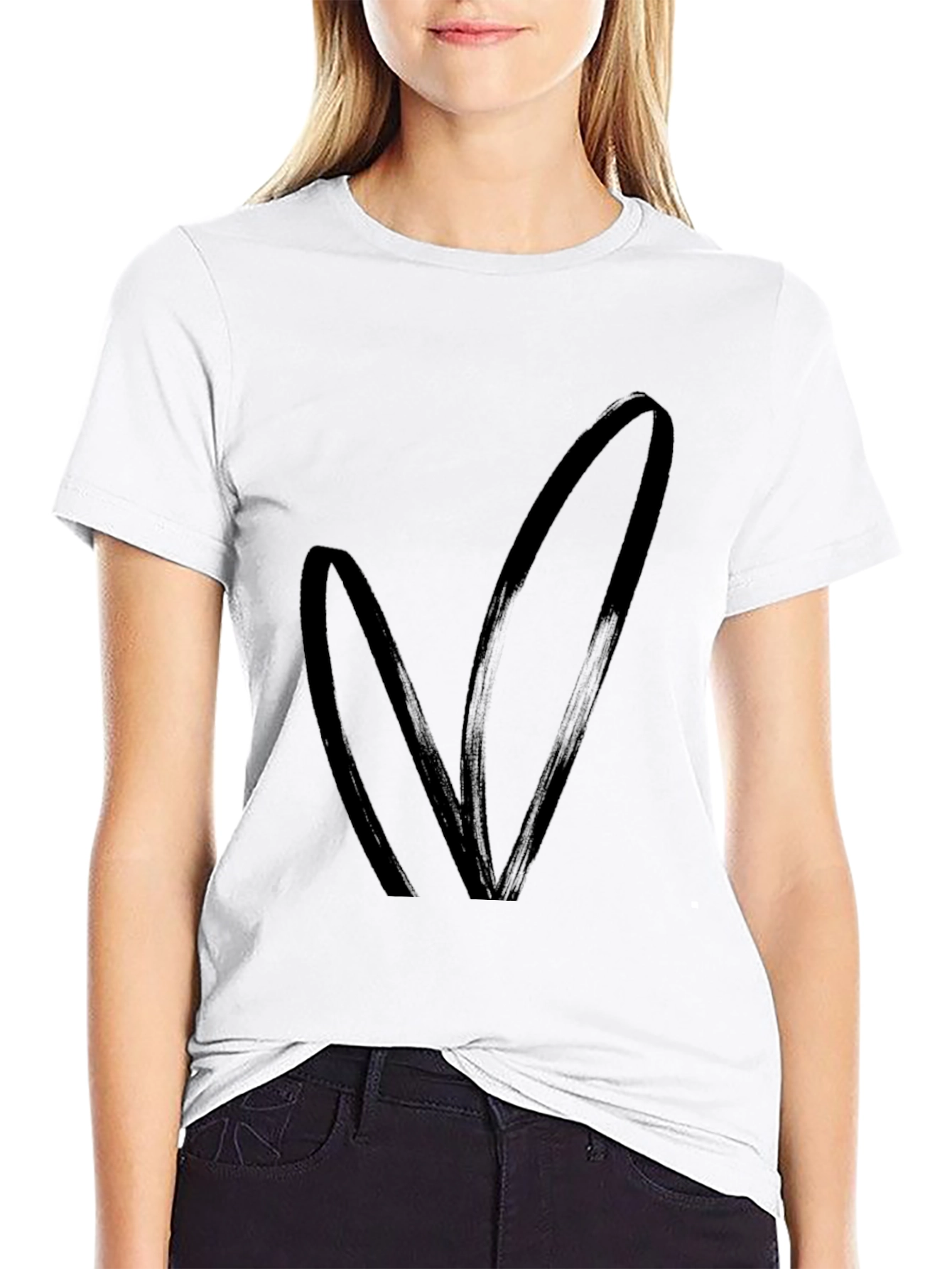 Black T-Shirt with Bunny Ears Design