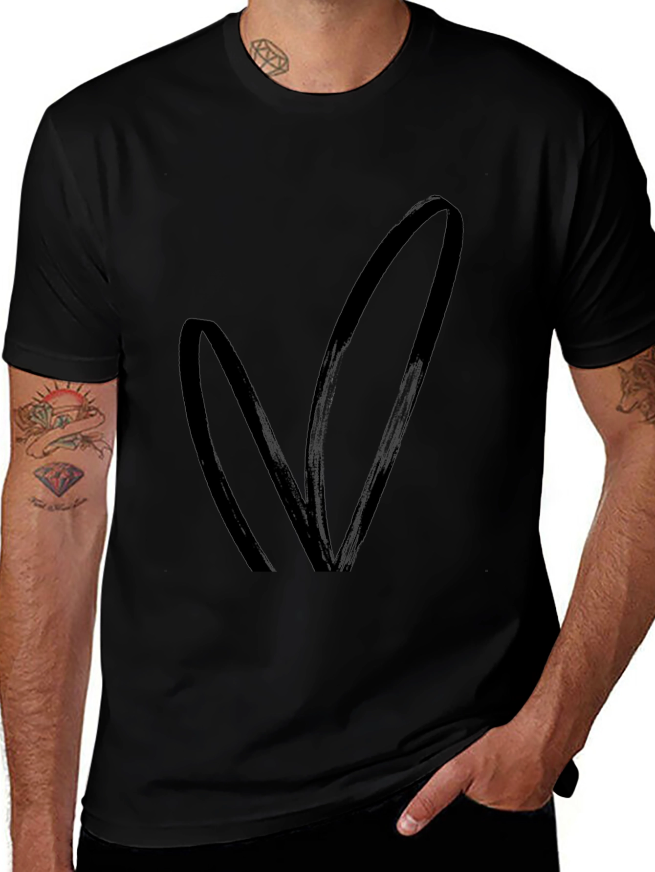 Black T-Shirt with Bunny Ears Design