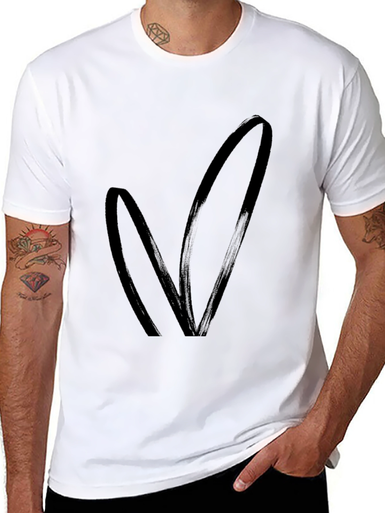 Black T-Shirt with Bunny Ears Design