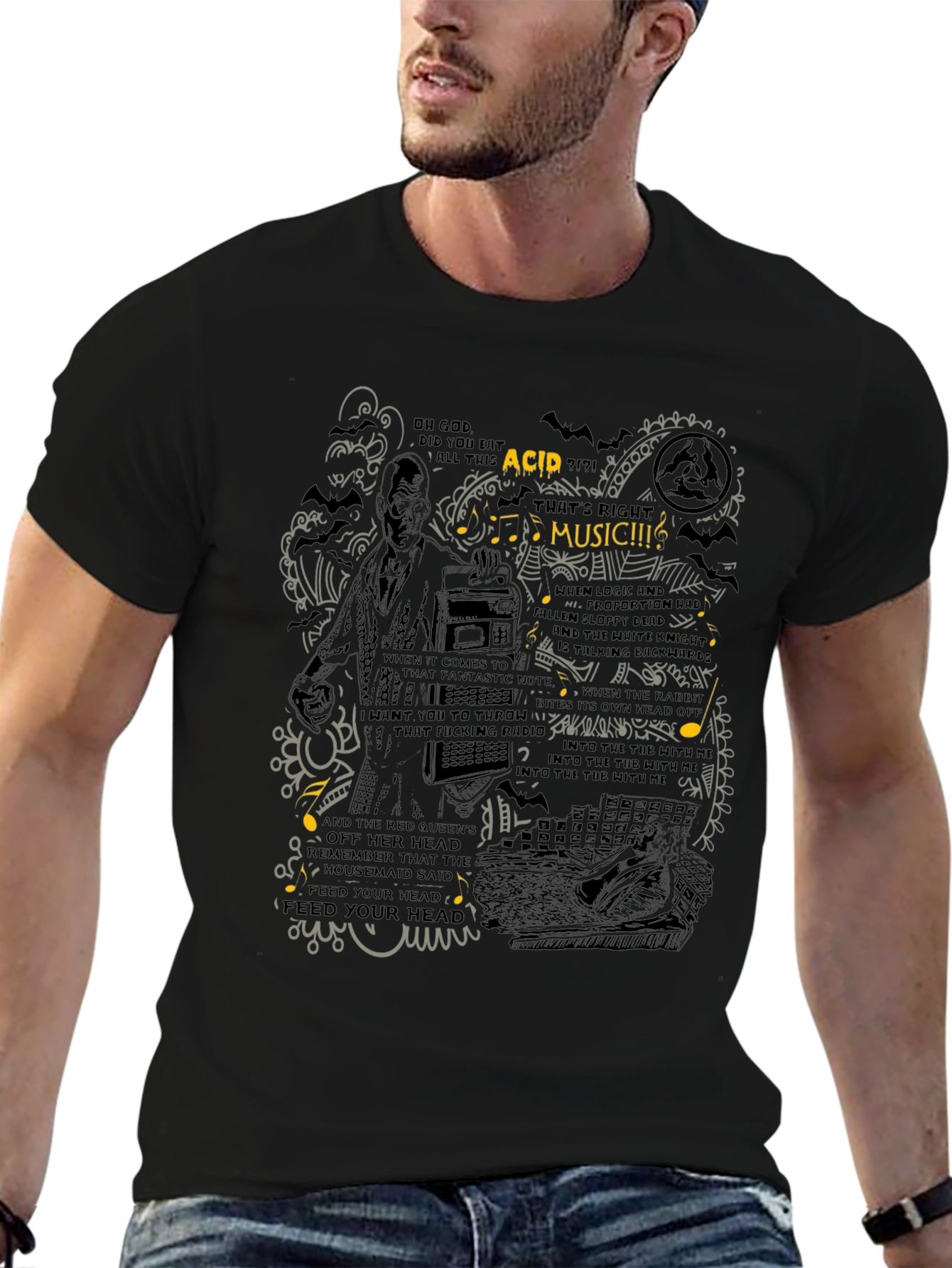 Acid Music Graphic Print Black T-Shirt
