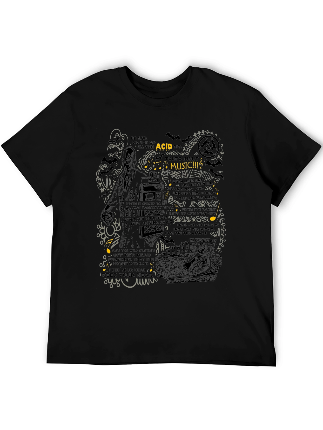 Acid Music Graphic Print Black T-Shirt