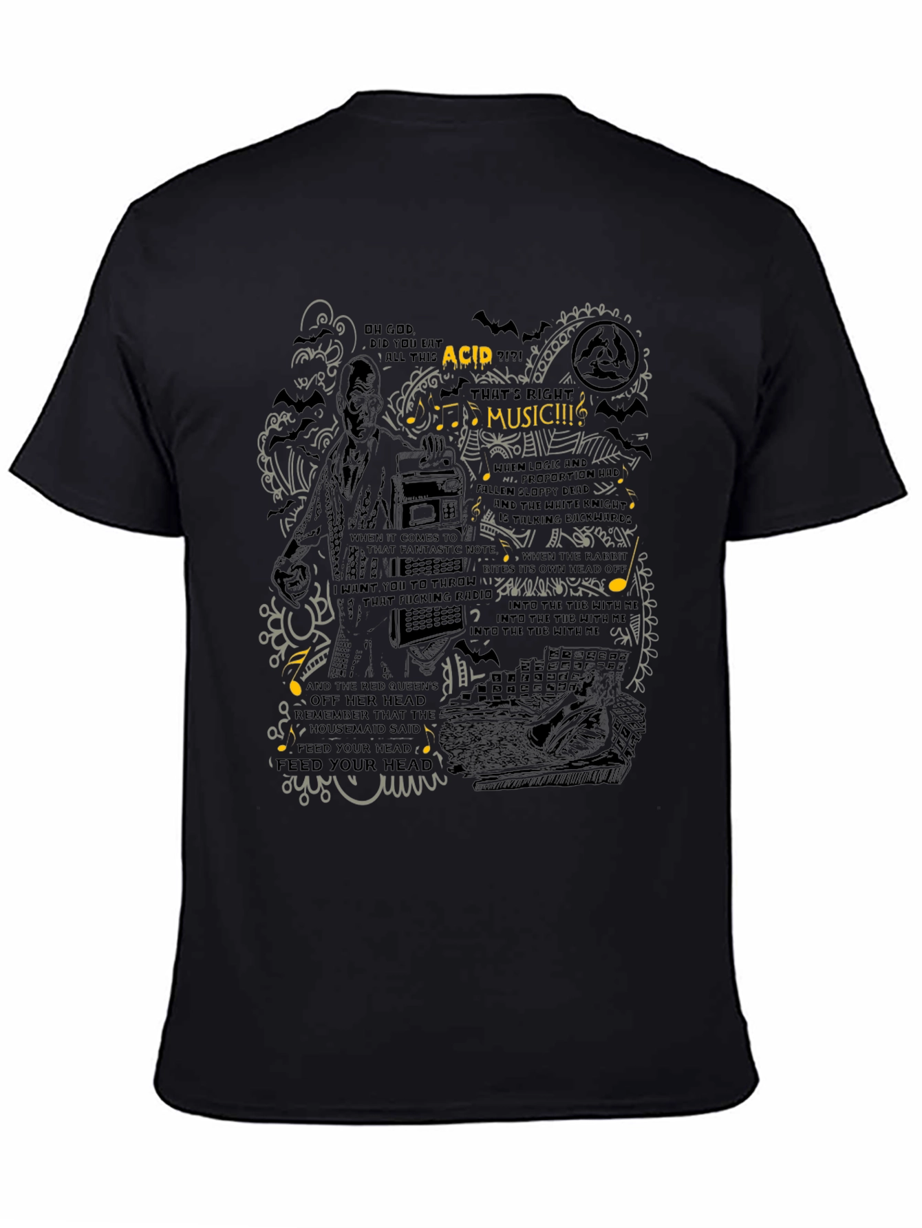 Acid Music Graphic Print Black T-Shirt