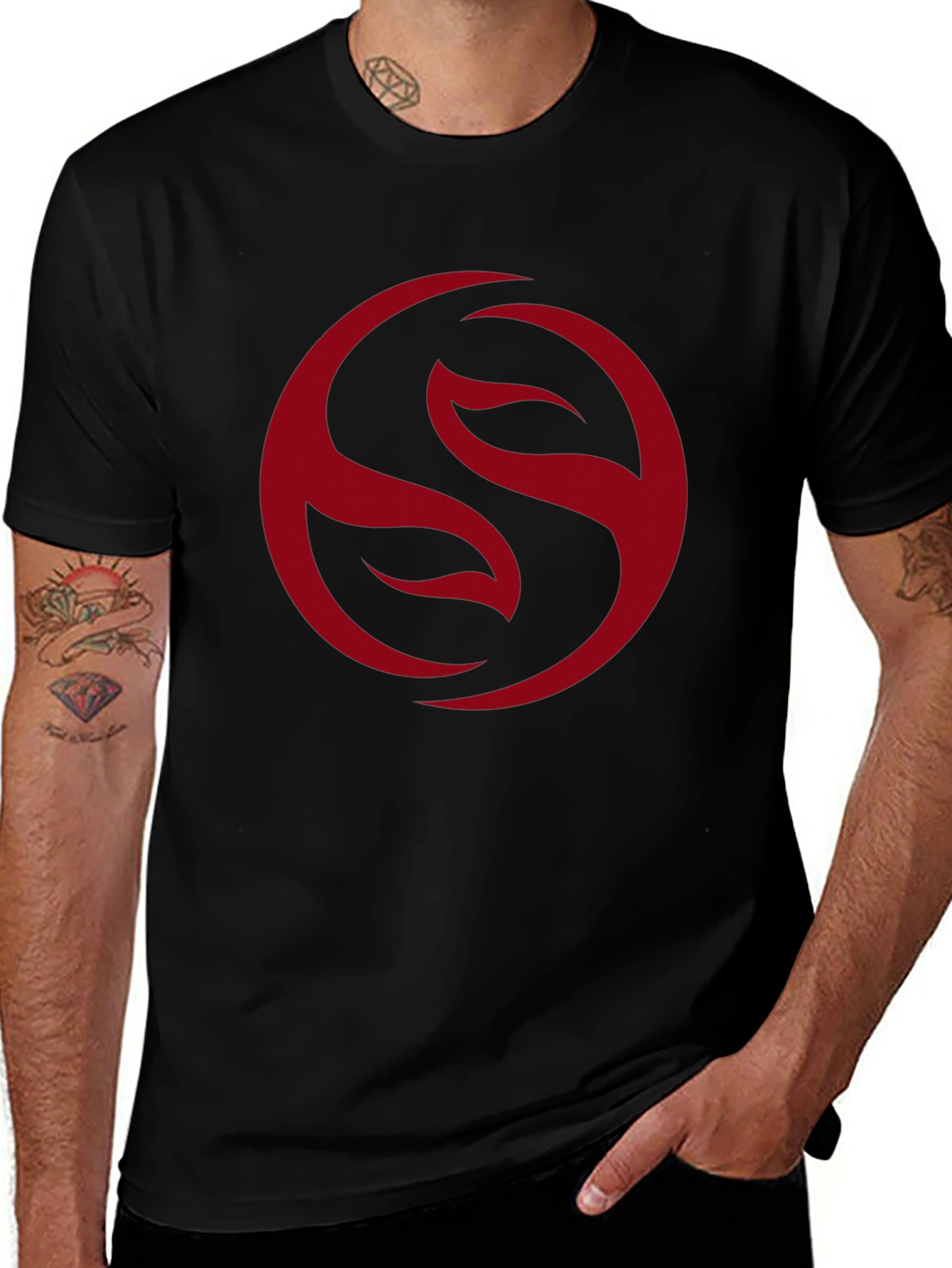 Mens Black T-Shirt with Red Circle Graphic