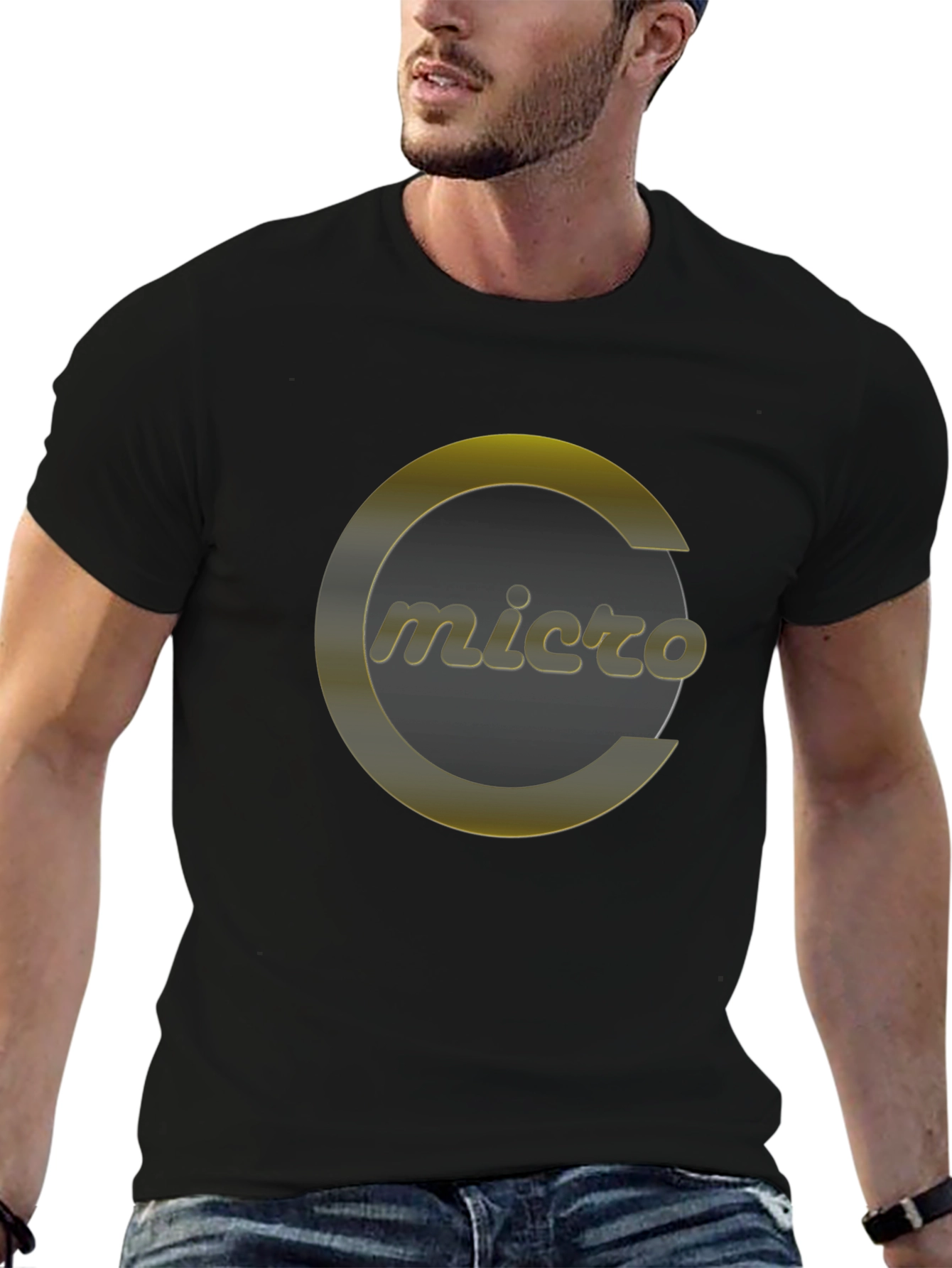 Micro T-Shirt - Sleek Black Tee with Gold Logo
