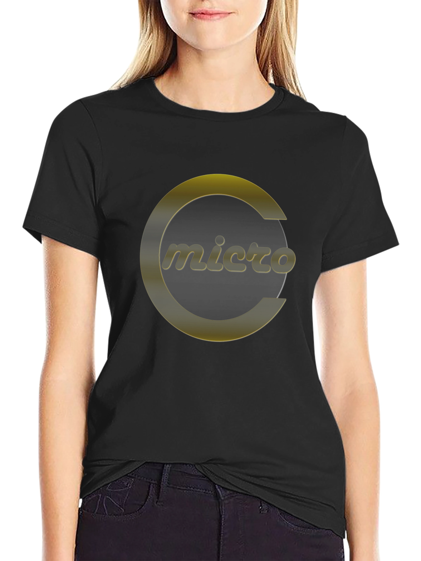 Micro T-Shirt - Sleek Black Tee with Gold Logo