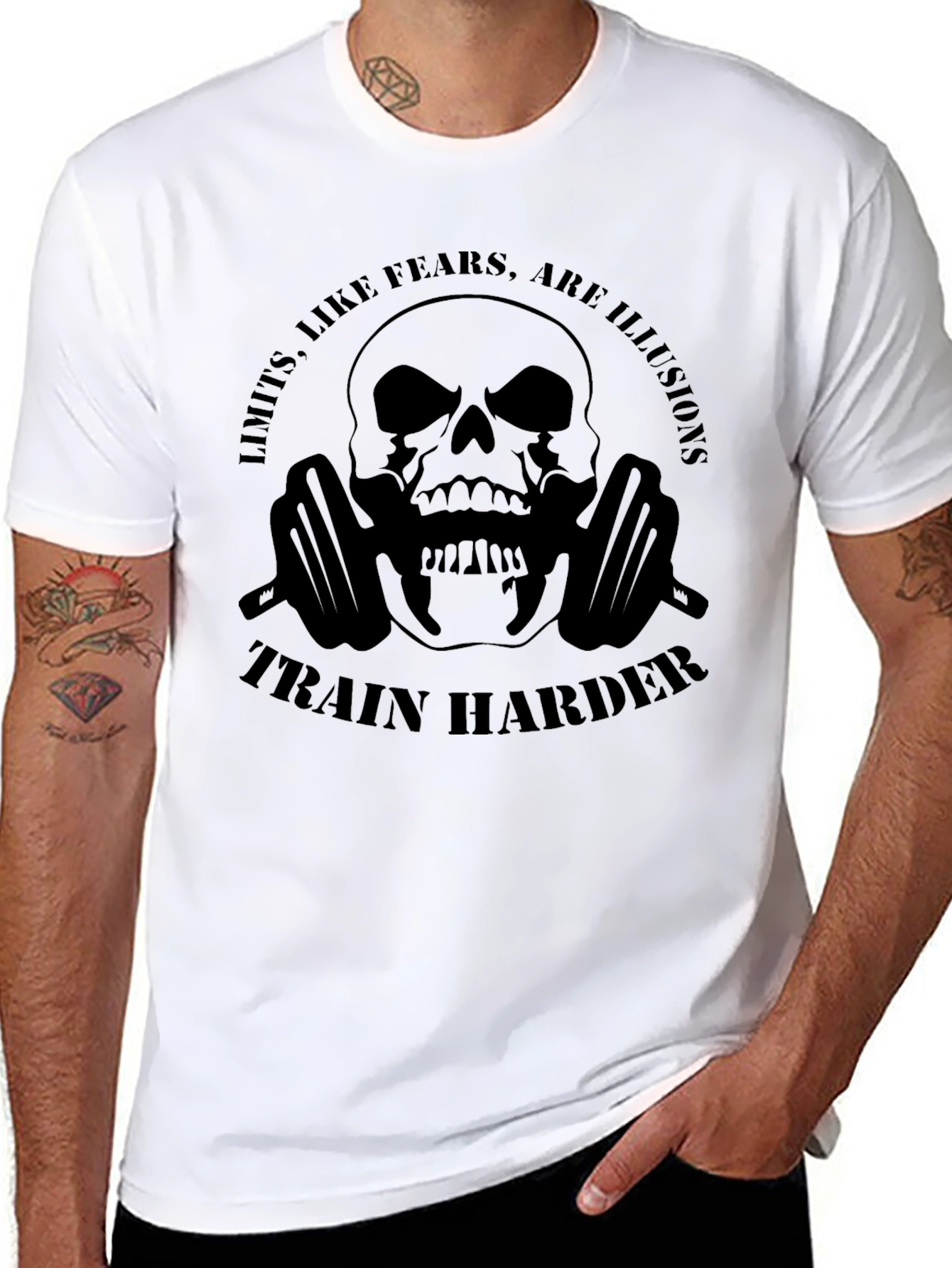 Train Harder Skull Graphic T-Shirt - Motivational Gym Apparel