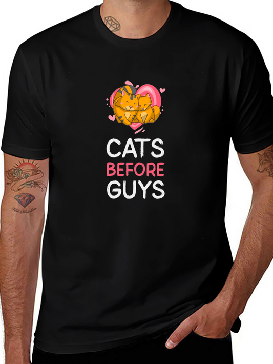 Cats Before Guys Graphic Tee -  Cute Cat Lover Shirt