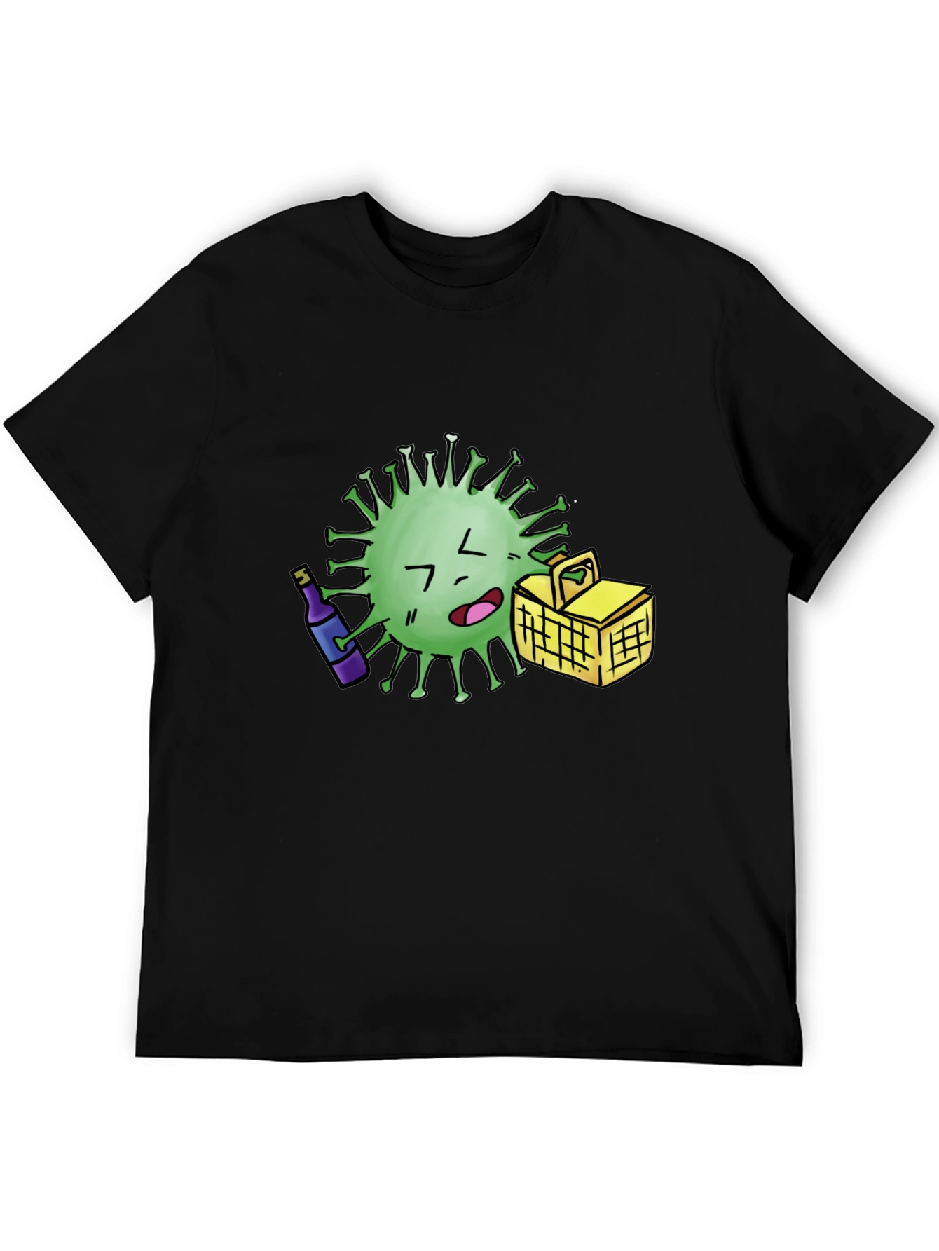 Novelty Cartoon Virus Picnic T-Shirt - Black