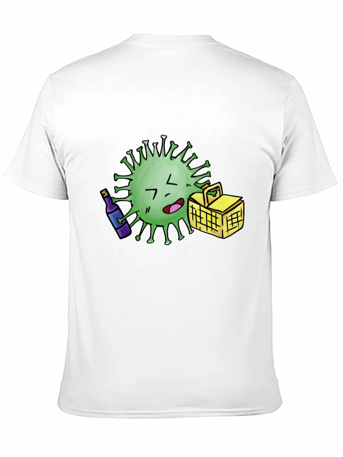Novelty Cartoon Virus Picnic T-Shirt - Black