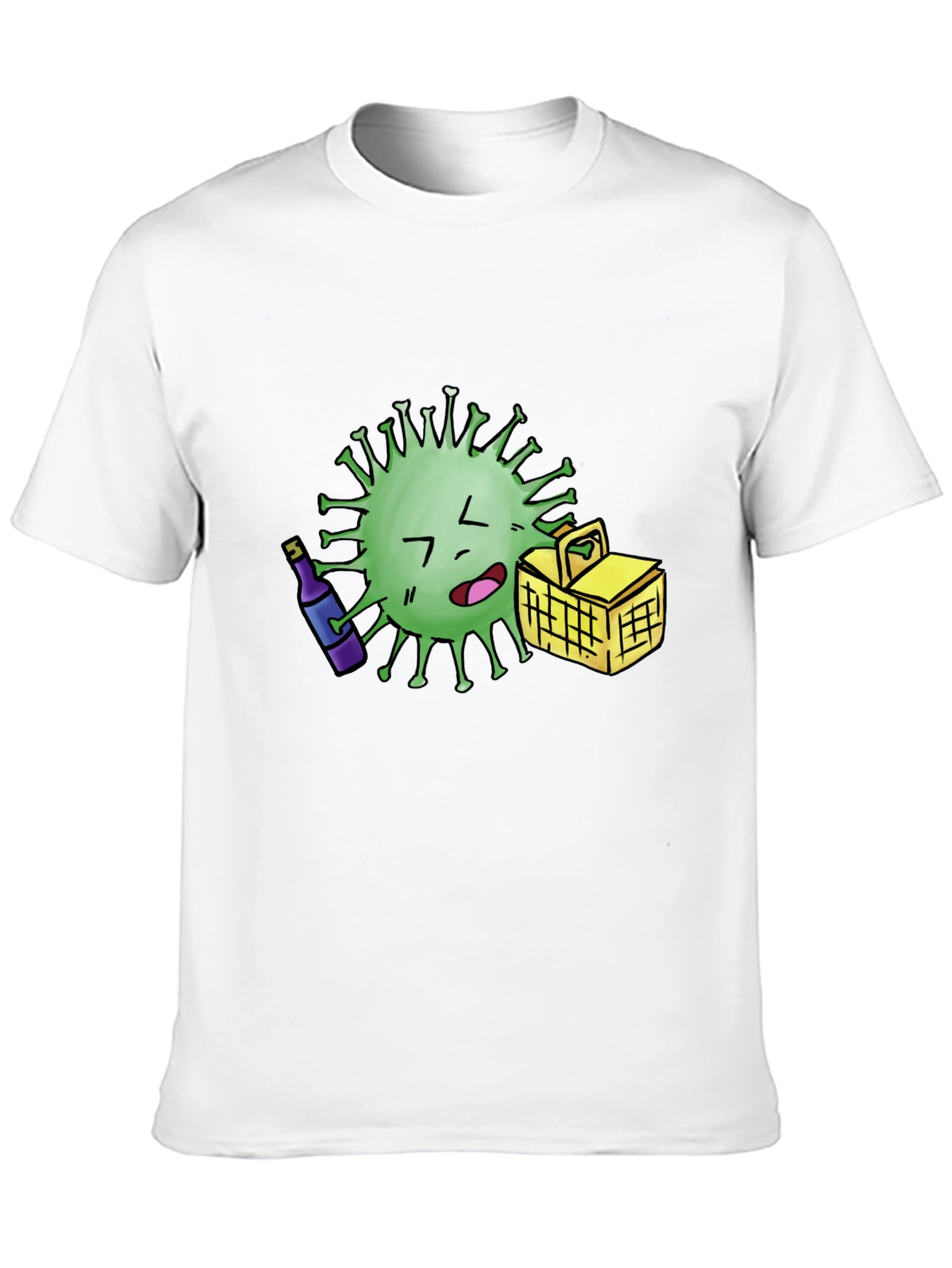 Novelty Cartoon Virus Picnic T-Shirt - Black