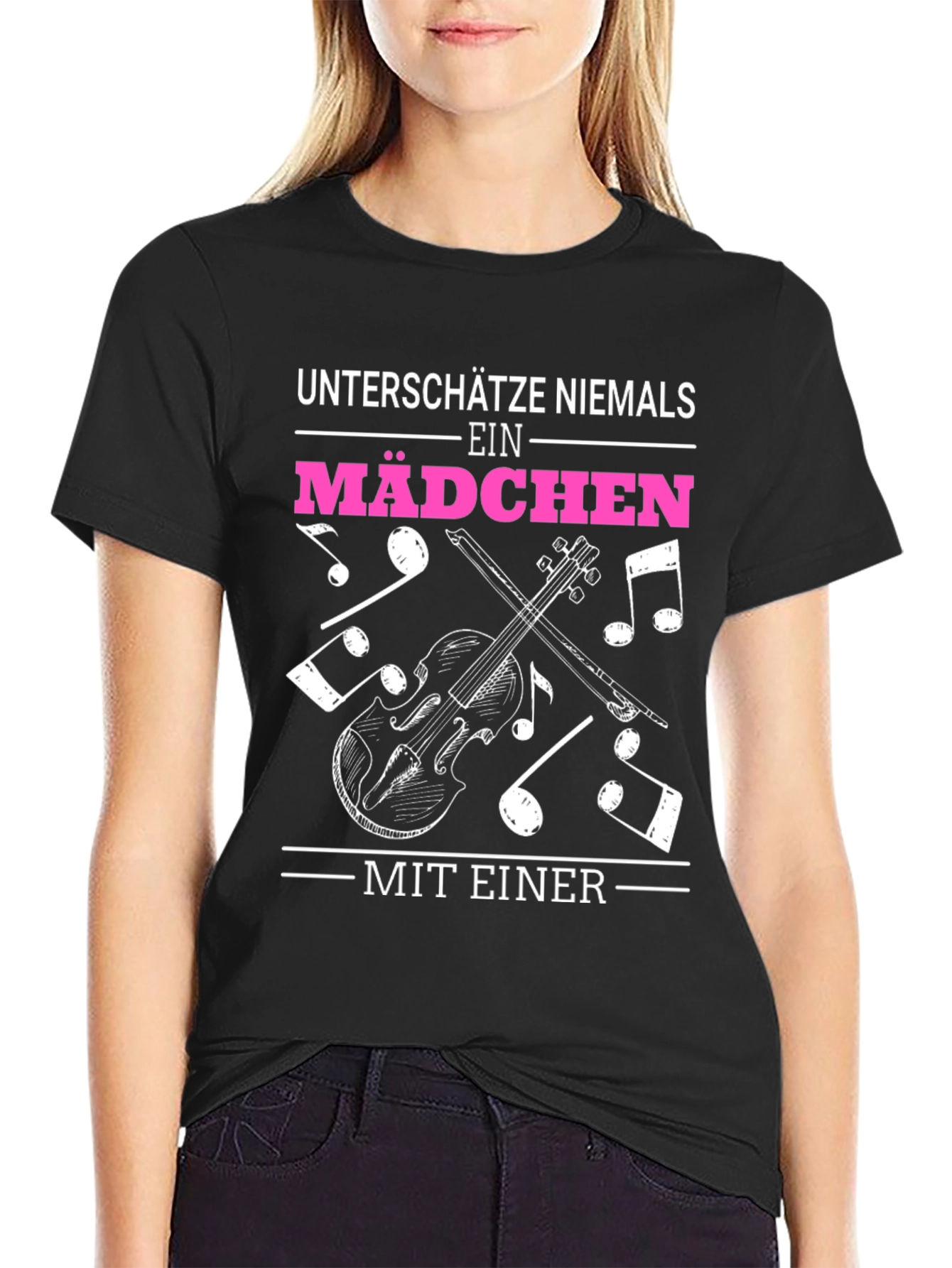 Violin Girls Black Graphic T-Shirt