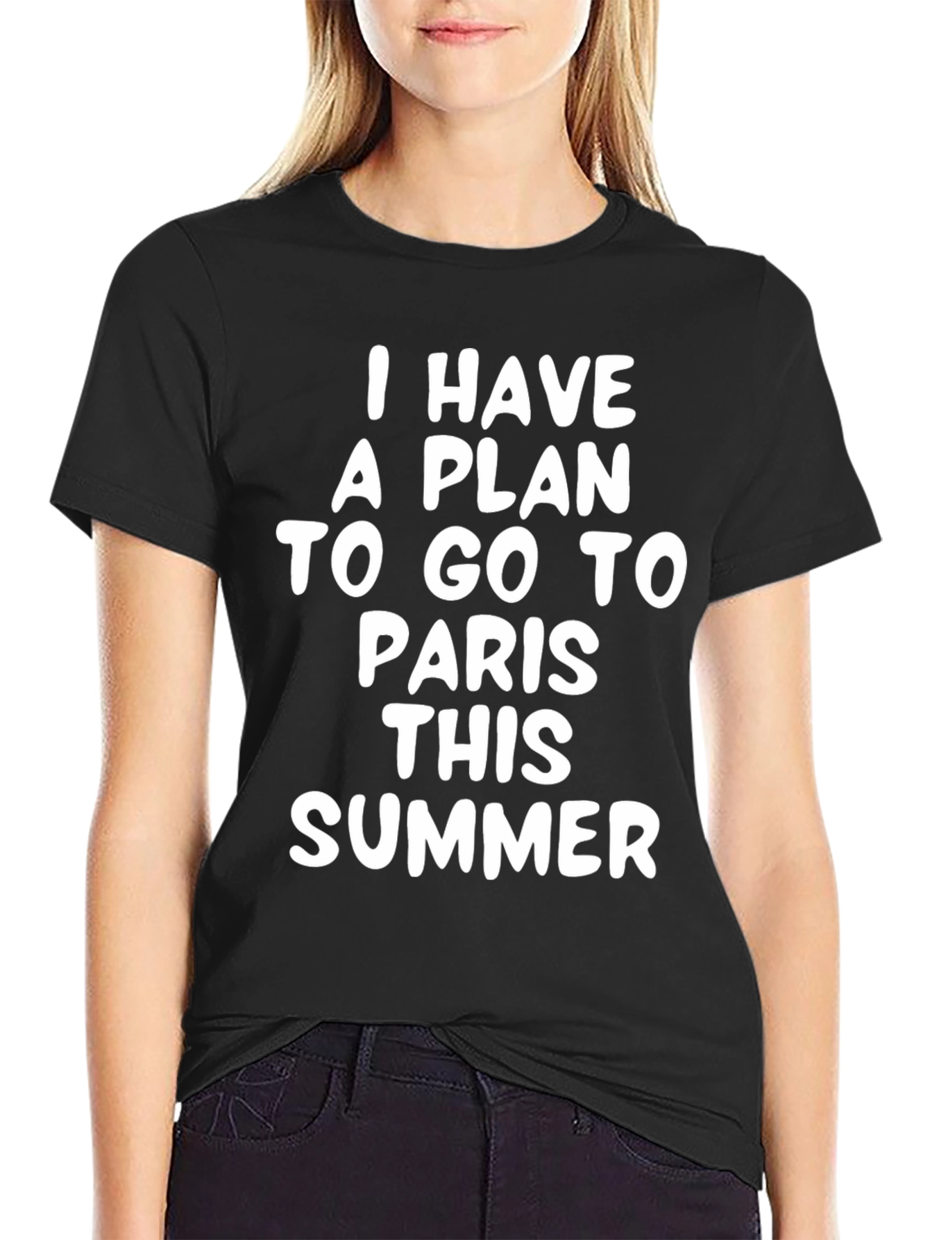 Paris Summer Plan T-Shirt - Black Crew Neck Tee