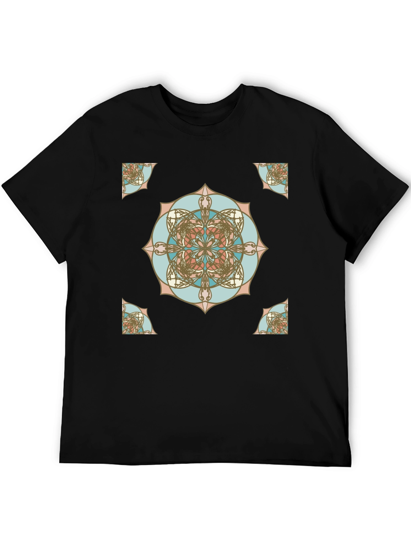 Geometric Mandala Print Black T-Shirt