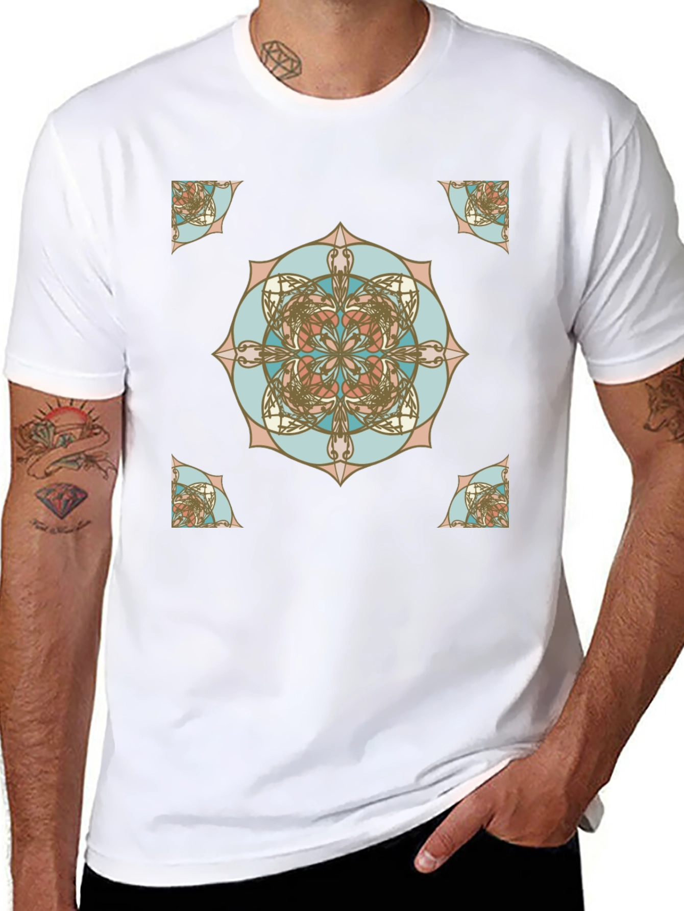 Geometric Mandala Print Black T-Shirt