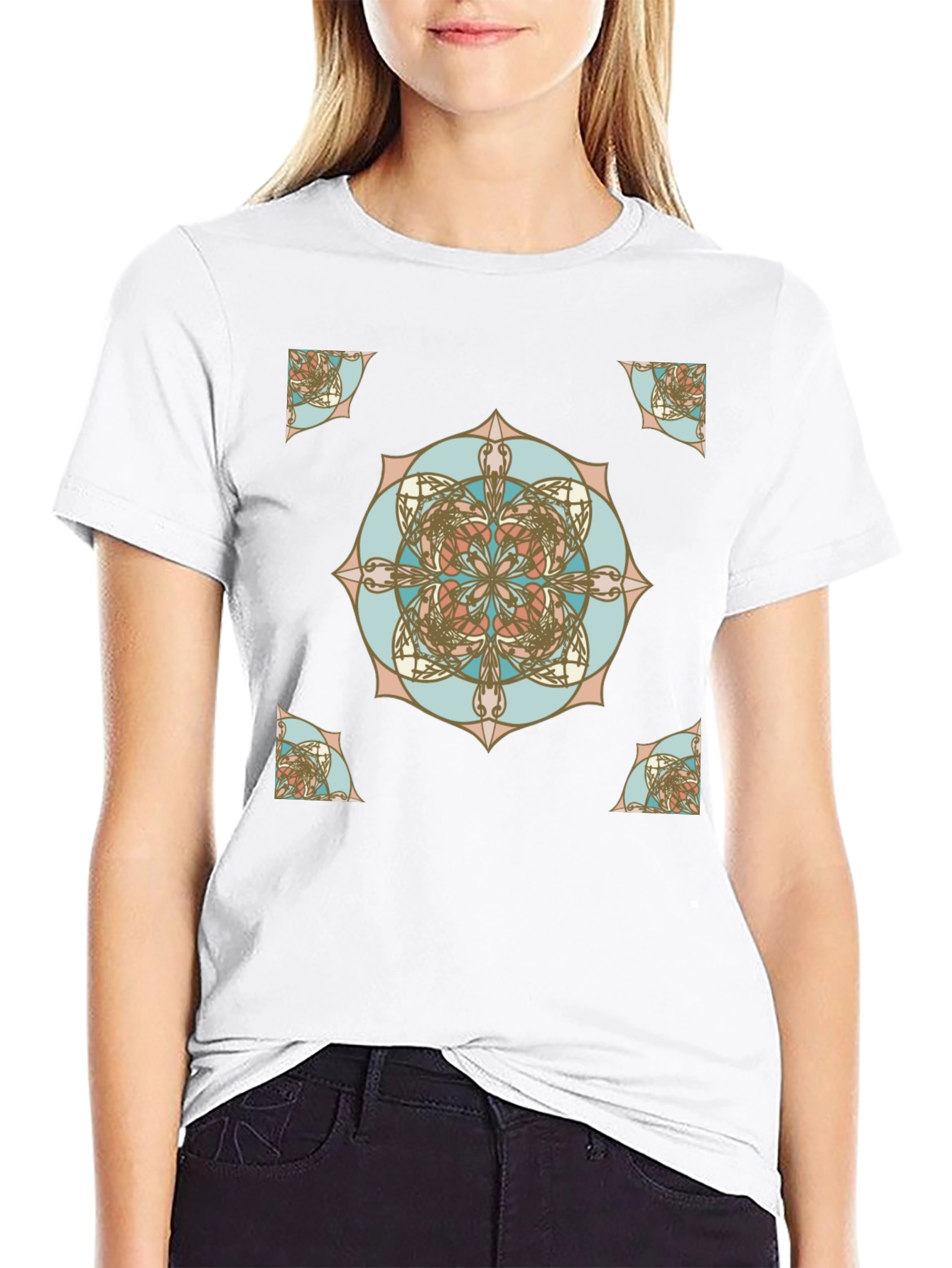 Geometric Mandala Print Black T-Shirt