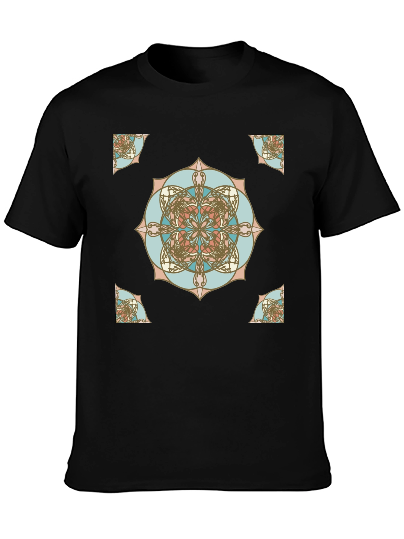 Geometric Mandala Print Black T-Shirt