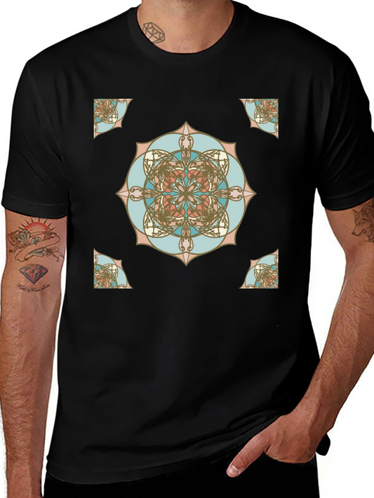 Geometric Mandala Print Black T-Shirt