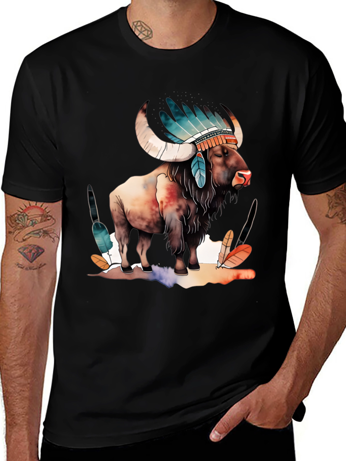 Buffalo Headdress Mens Graphic T-Shirt