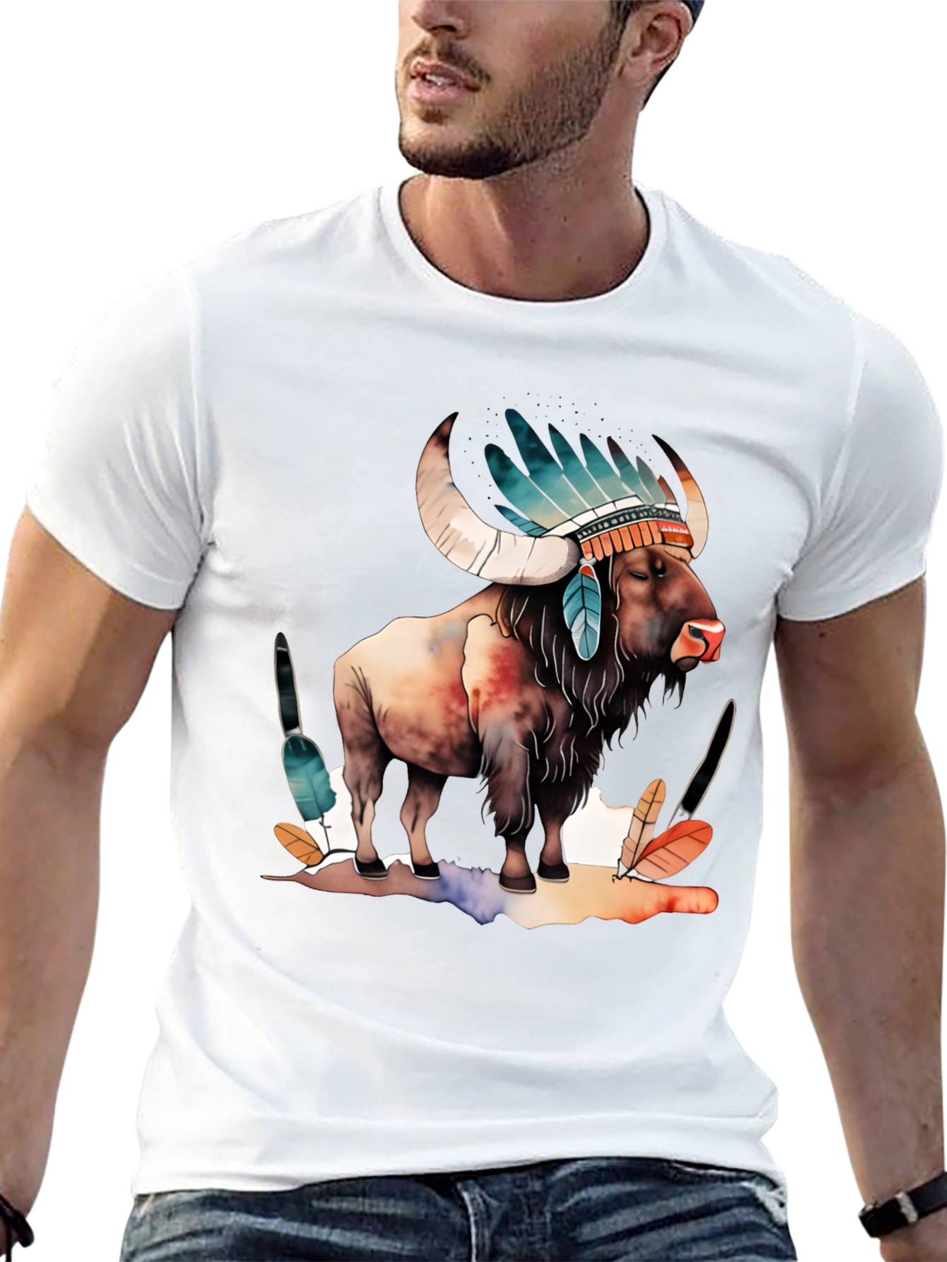 Buffalo Headdress Mens Graphic T-Shirt