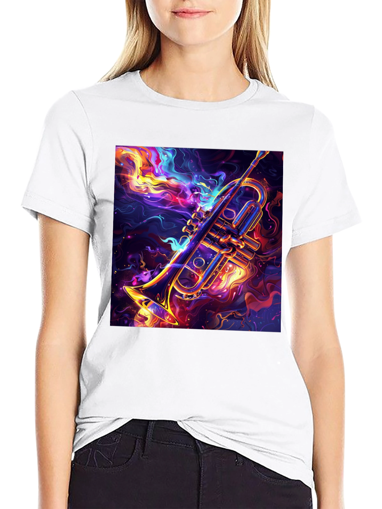 Trumpet Graphic Black T-Shirt: Artistic Music Lover Tee