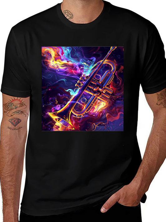 Trumpet Graphic Black T-Shirt: Artistic Music Lover Tee
