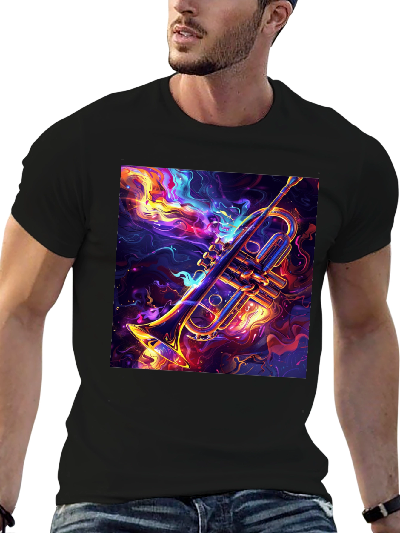 Trumpet Graphic Black T-Shirt: Artistic Music Lover Tee