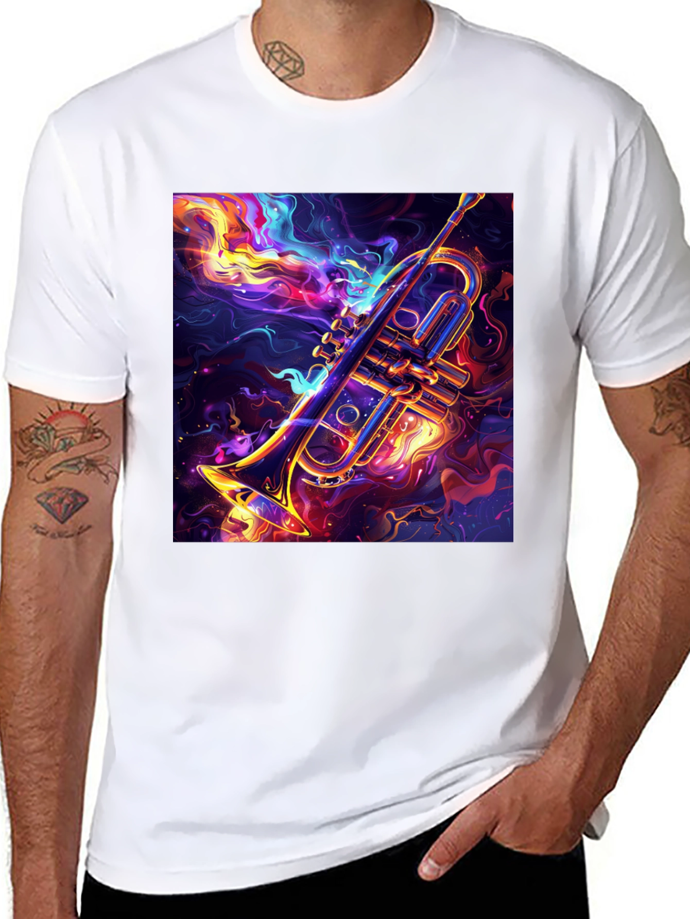 Trumpet Graphic Black T-Shirt: Artistic Music Lover Tee