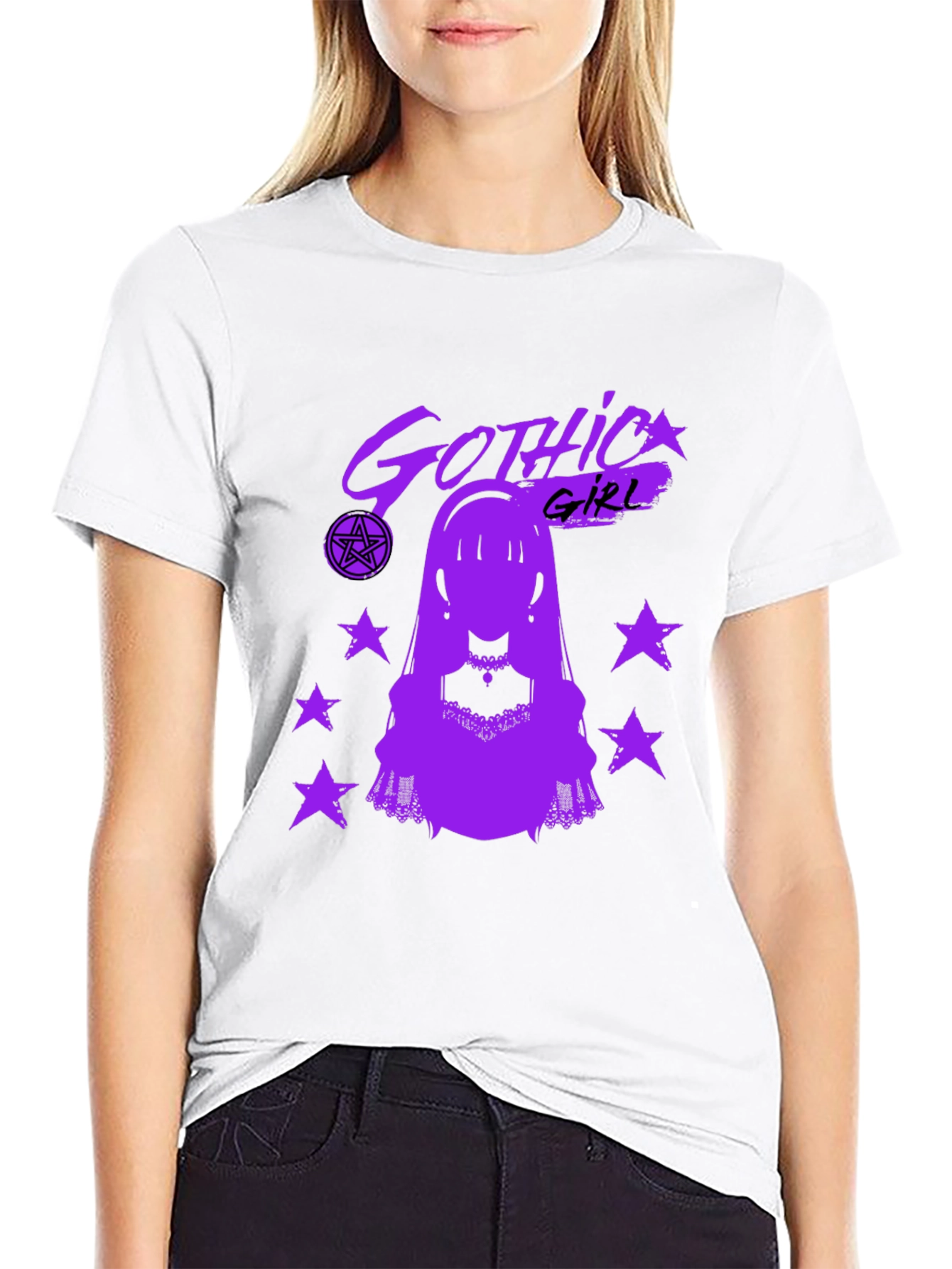 Gothic Girl Graphic T-Shirt - Black Cotton Tee