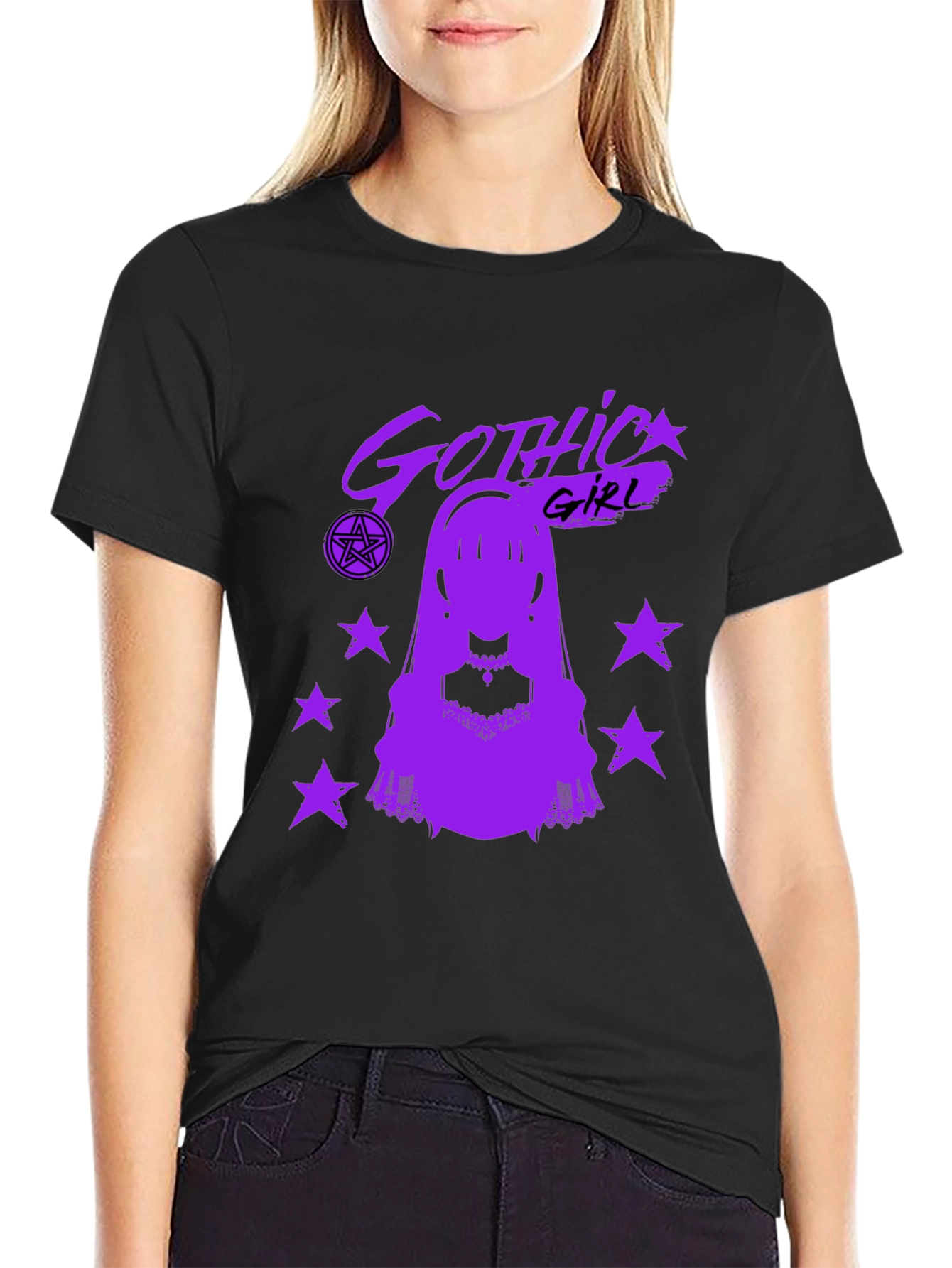Gothic Girl Graphic T-Shirt - Black Cotton Tee