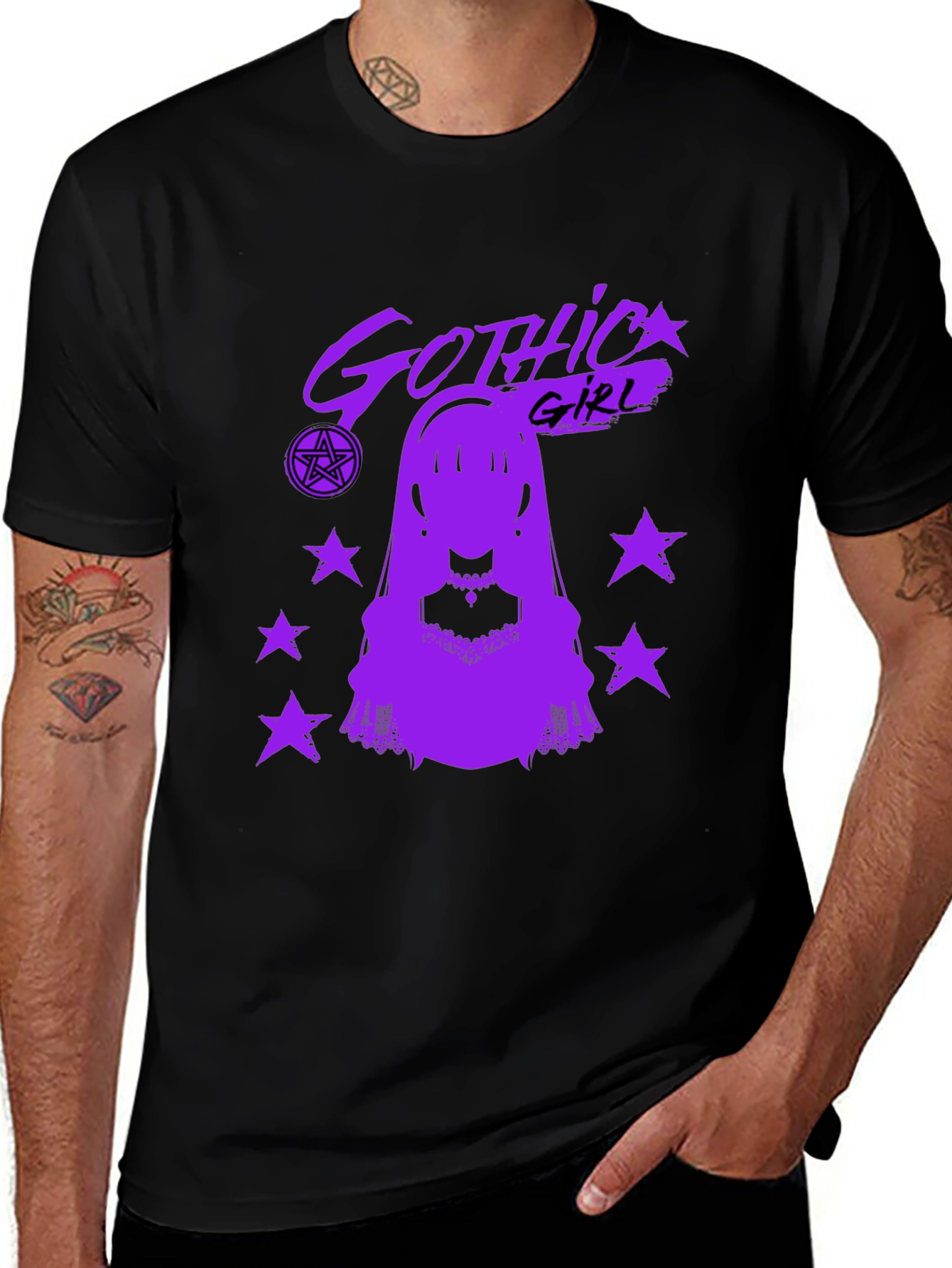 Gothic Girl Graphic T-Shirt - Black Cotton Tee