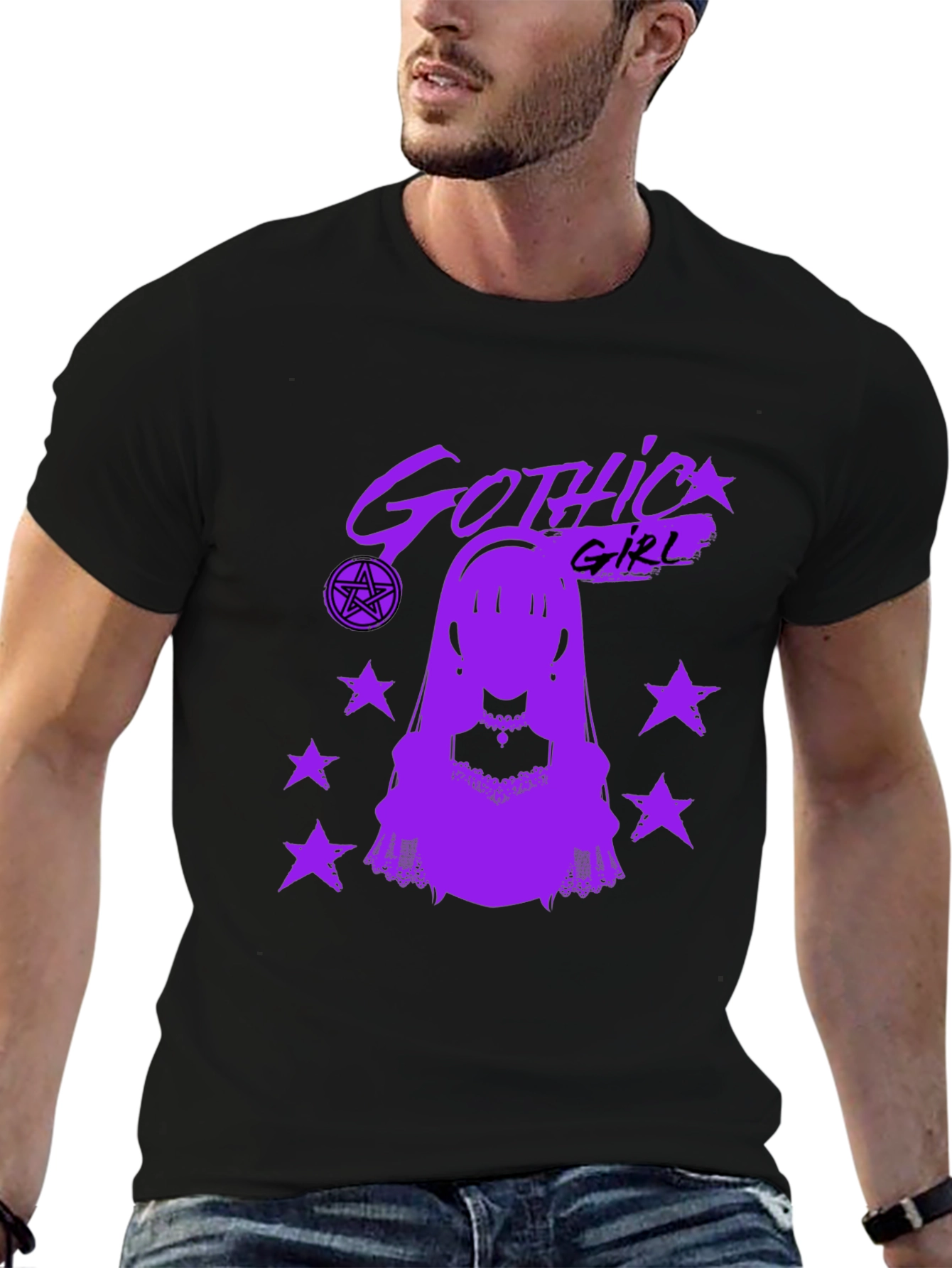 Gothic Girl Graphic T-Shirt - Black Cotton Tee