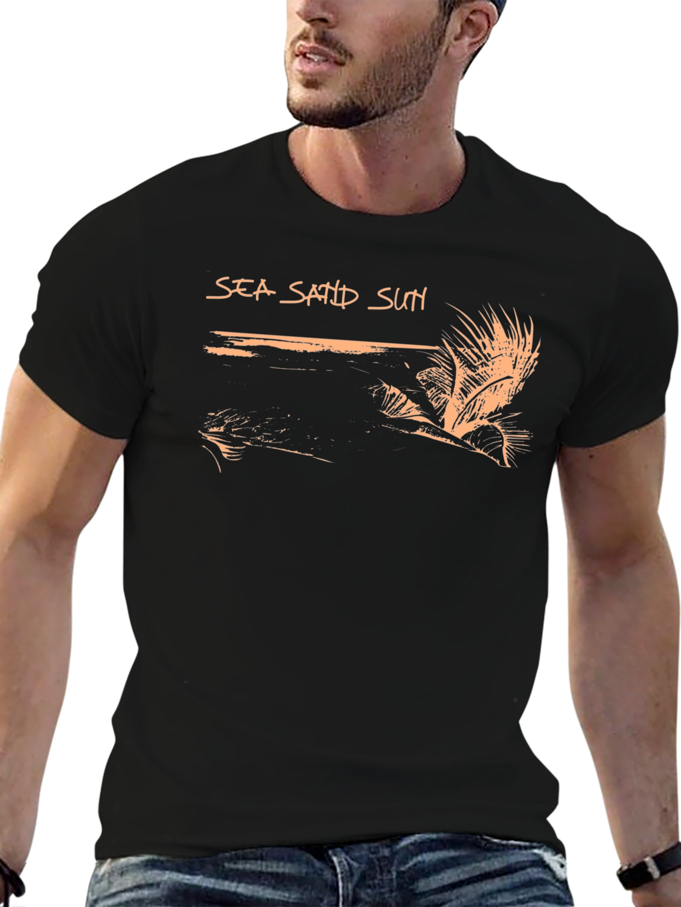 Sea Sand Sun Black Graphic Tee