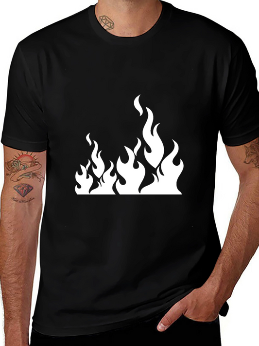 Black T-Shirt with White Flame Graphic