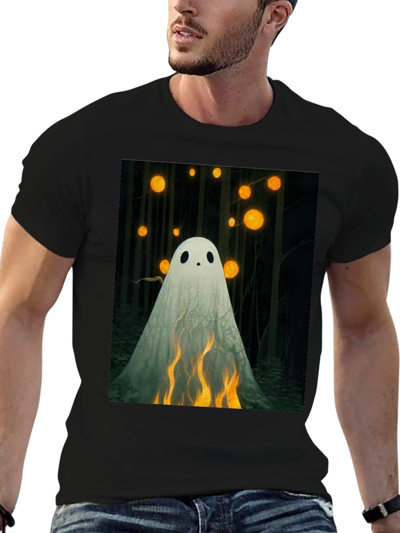 Ghostly Flames Graphic Tee - Halloween Shirt