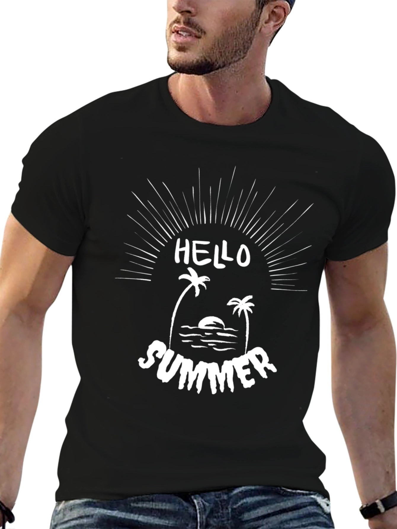 Hello Summer Graphic T-Shirt - Black Casual Tee