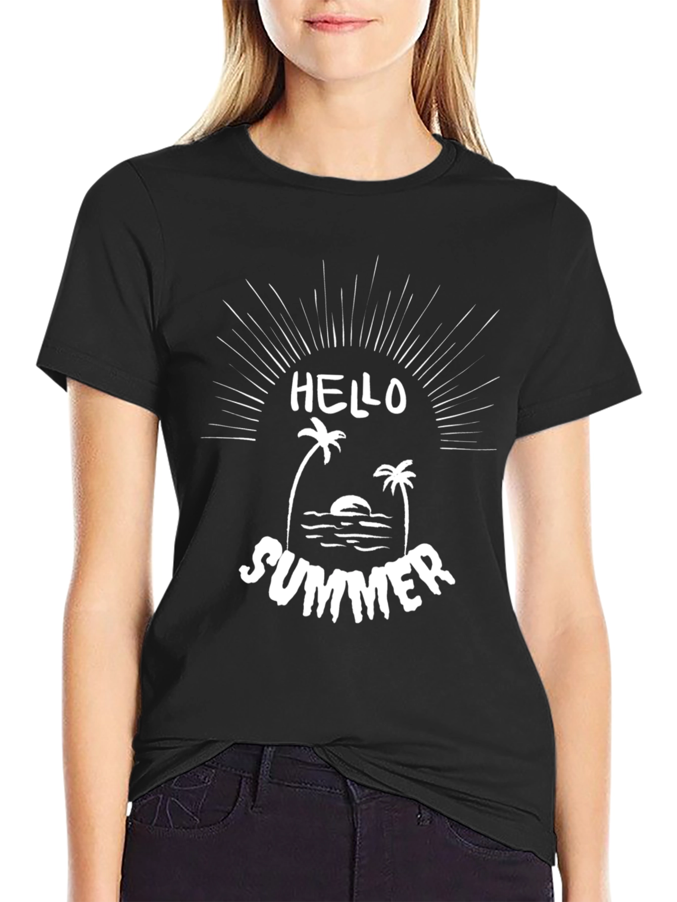 Hello Summer Graphic T-Shirt - Black Casual Tee