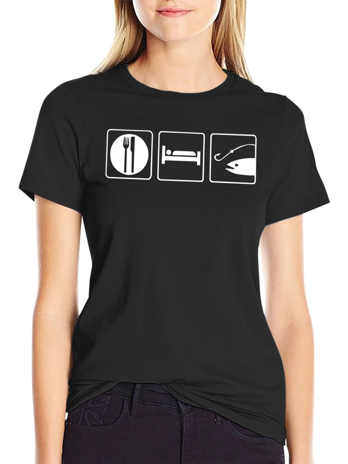 Eat Sleep Fish Black T-Shirt