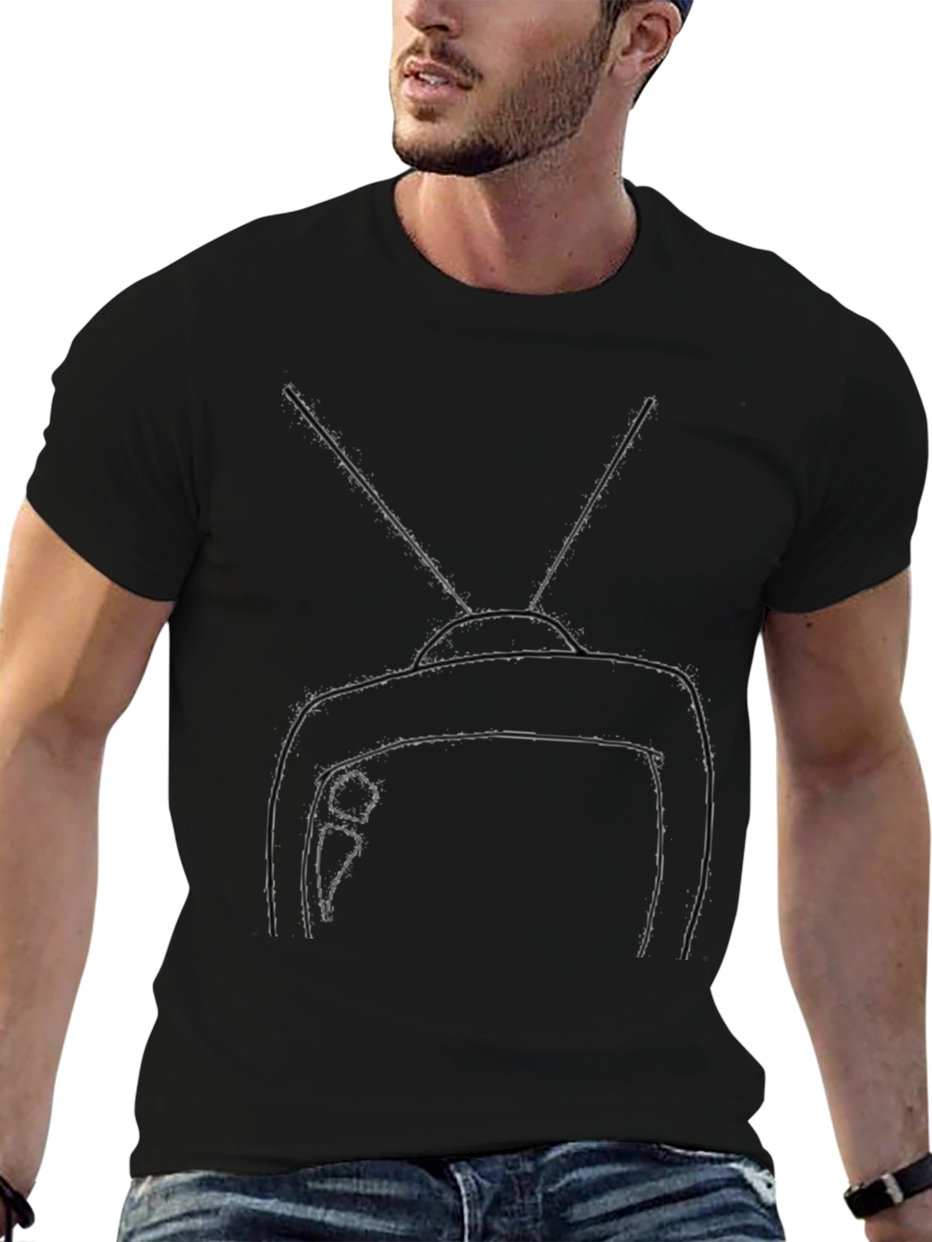Retro TV Graphic Tee - Black Cotton Blend